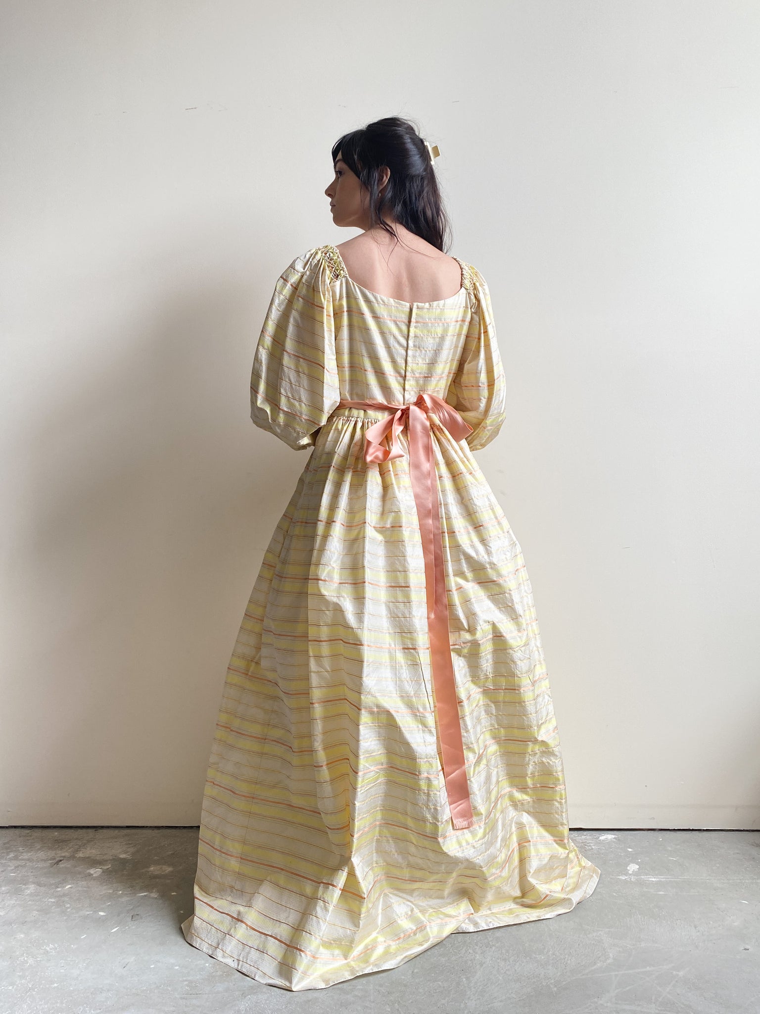 Vintage Richilene Striped Puff Sleeve Gown (S/M)