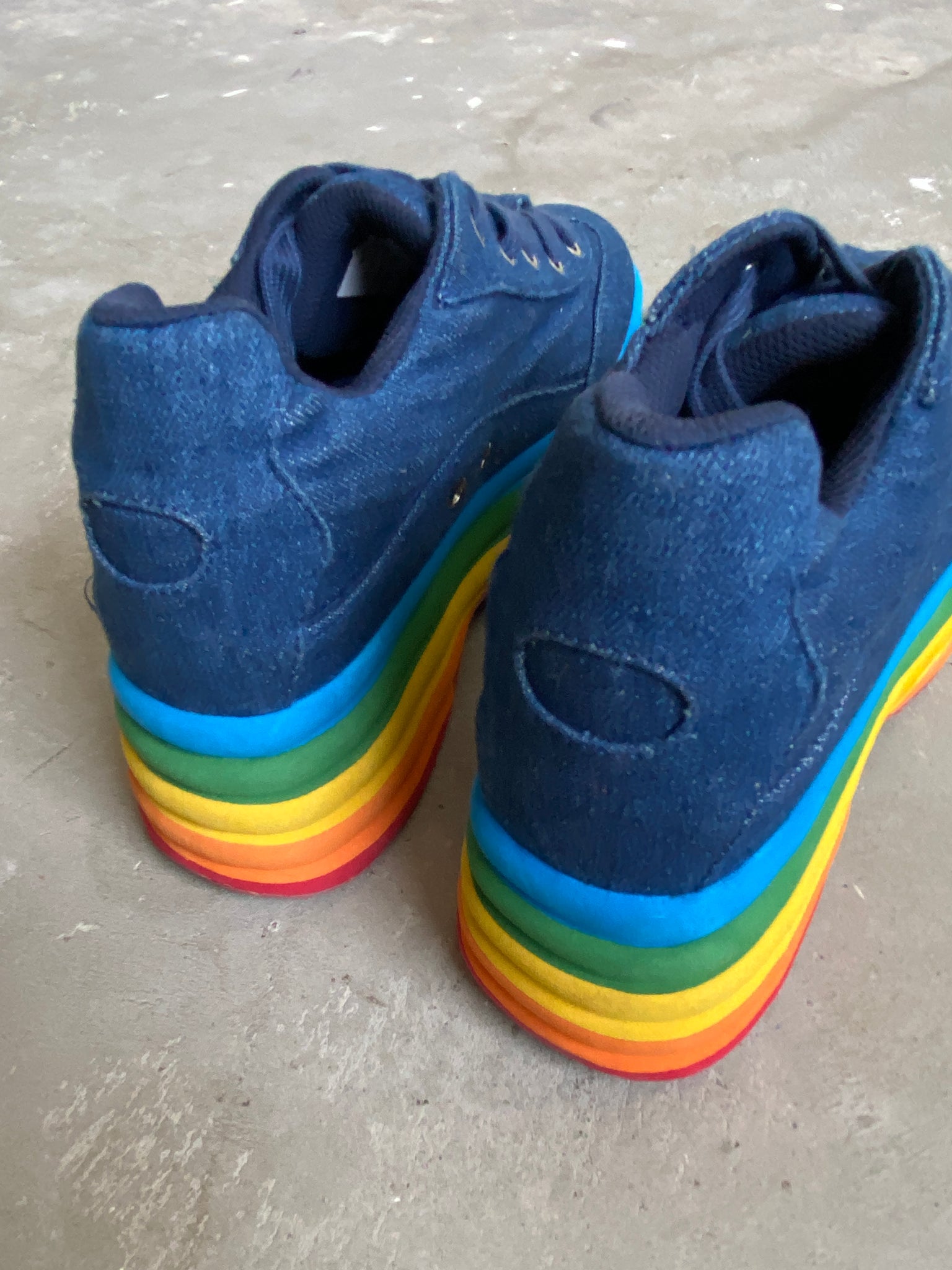 Jeffrey Campbell Denim Rainbow Platform Sneakers (U.S. Women 9.5)