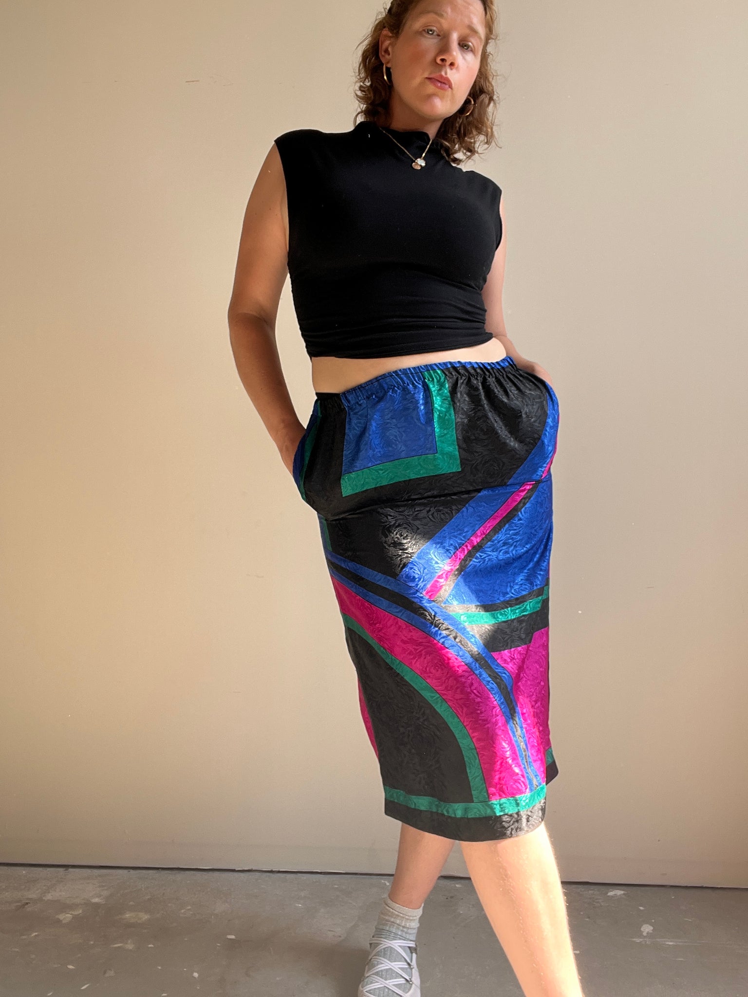 Vintage 80's Geometric Printed Slip Skirt (M-XL)