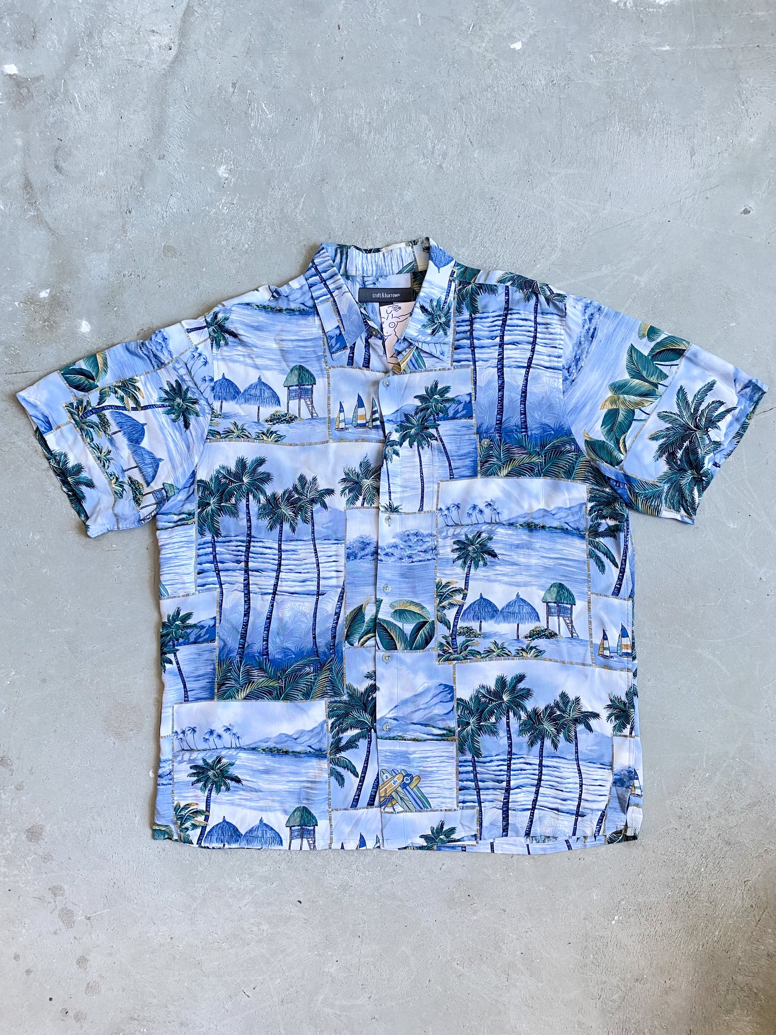 Vintage Blue Hawaiian Short Sleeve Button Down (L/XL)