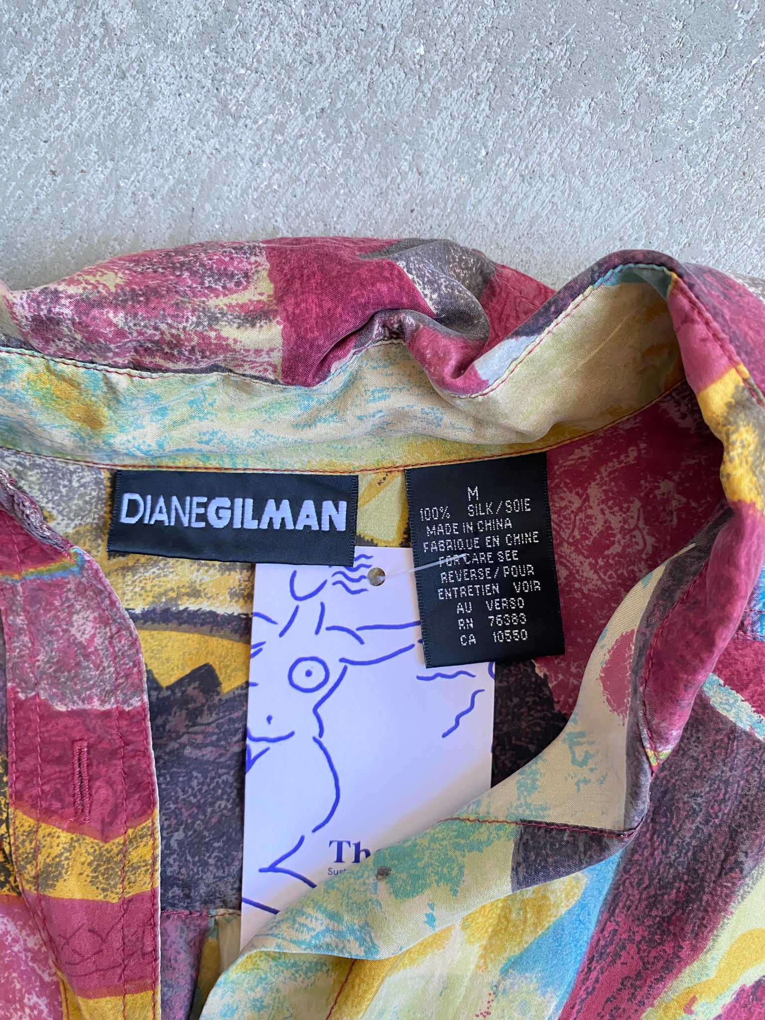 Vintage Diane Gilman 100% Silk Patterned Button Down Blouse (M/L)