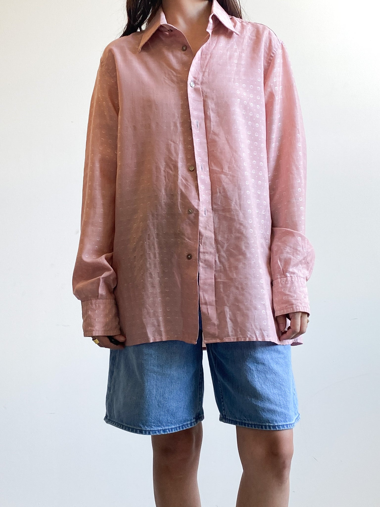Vintage Pink Patterned Long Sleeve Button Down (M)