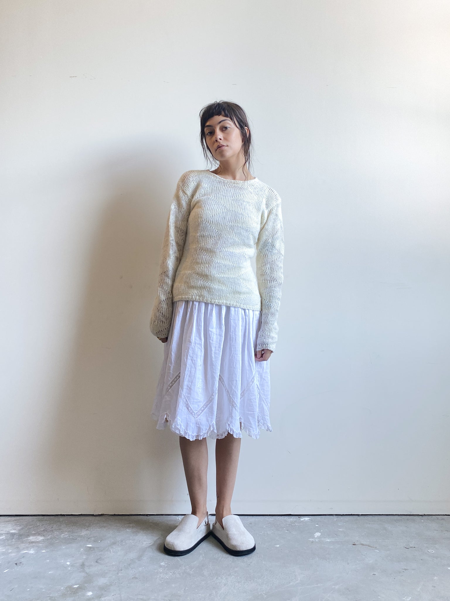 Express Tricot White Acrylic & Mohair Blend Sweater (XS)