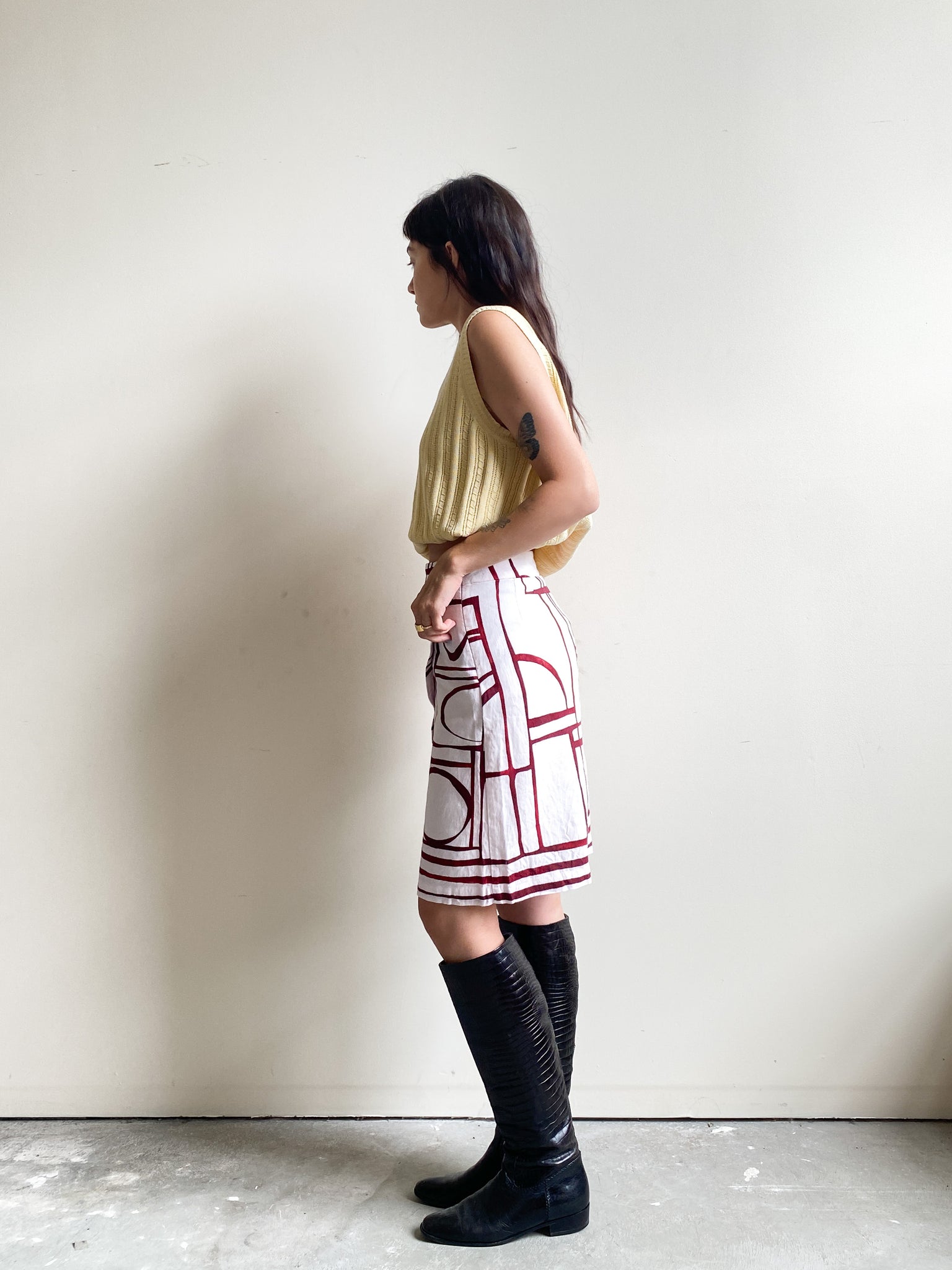 LOFT Linen Blend White and Red Skirt (XS)