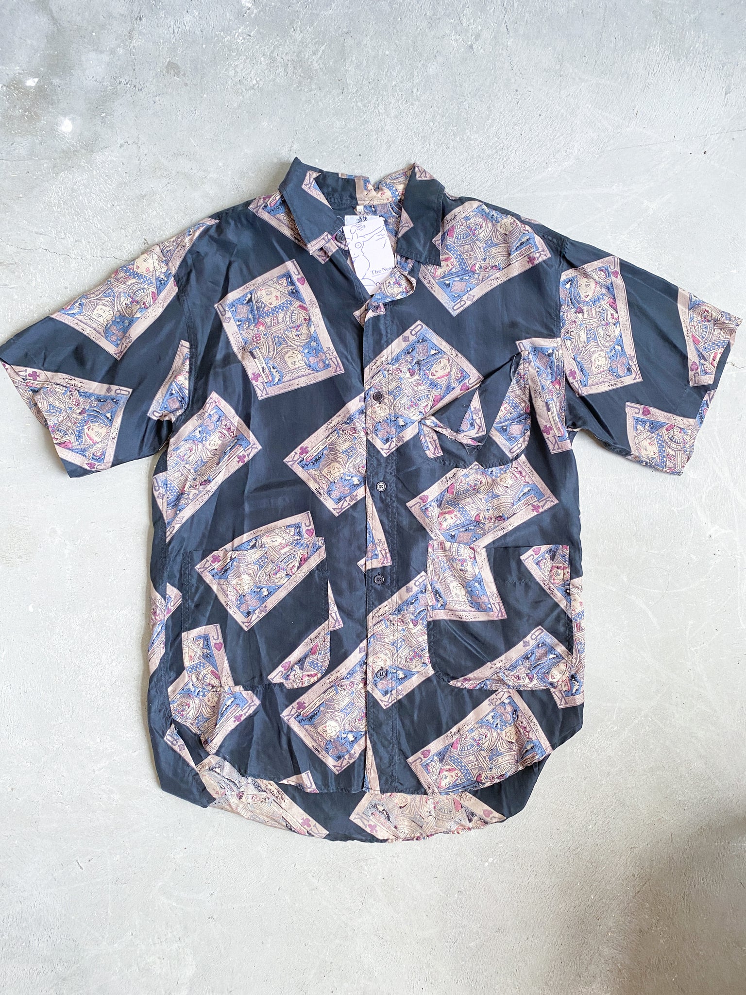 Vintage 100% Silk Playing Cards Printed Button Down (XL)