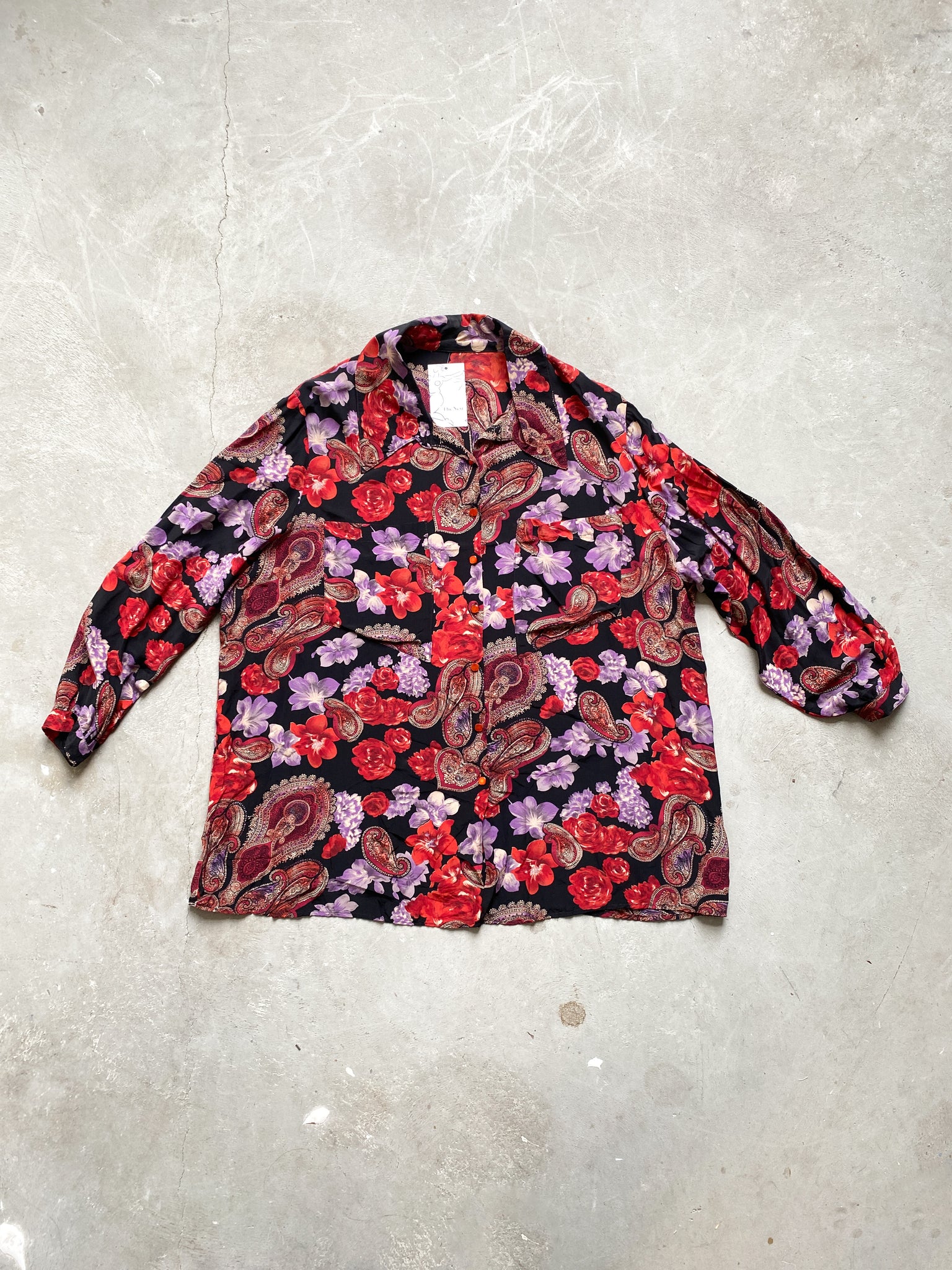 Vintage Red & Purple Floral Long Sleeve Button Down (2X)