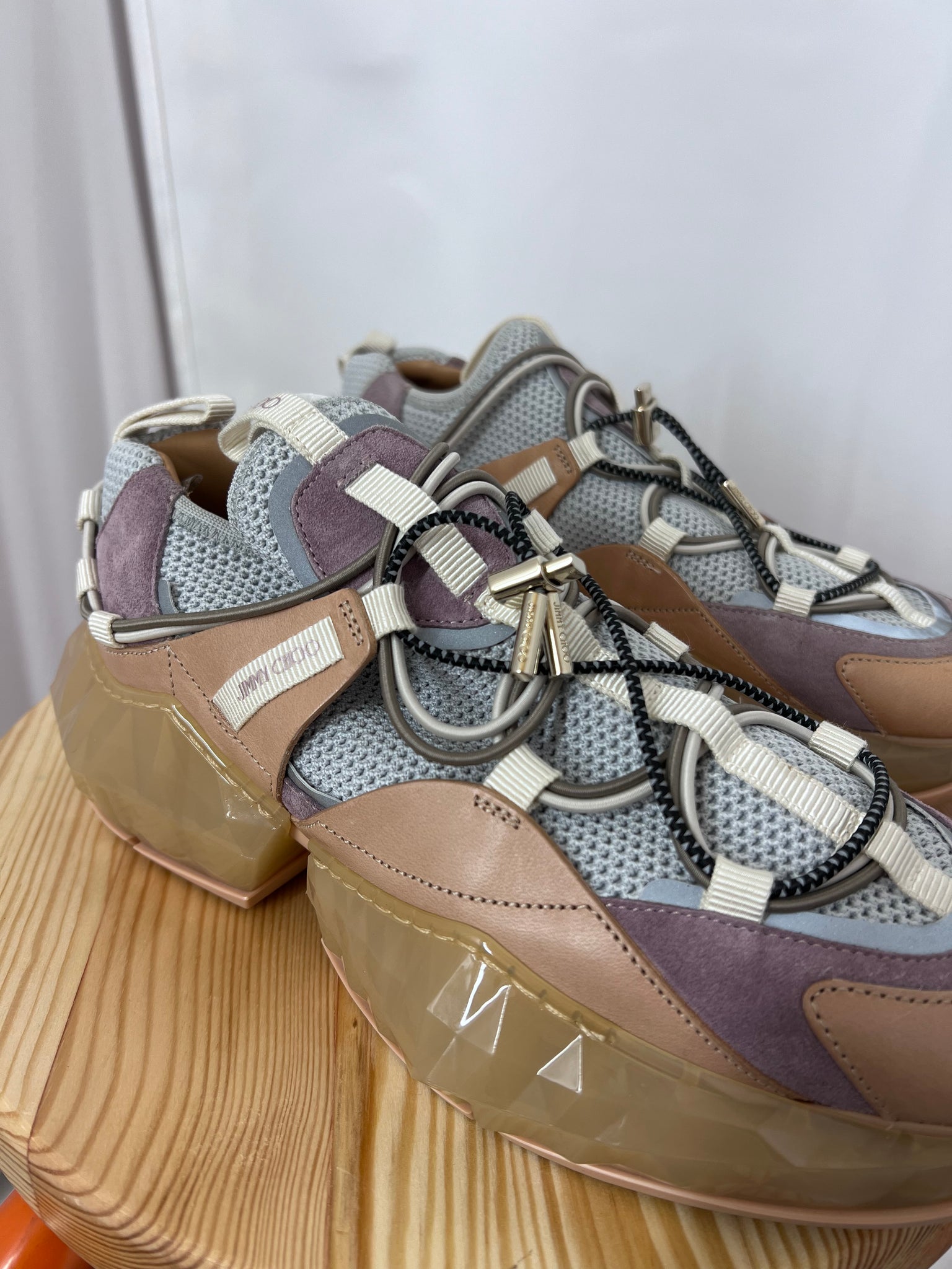 Jimmy Choo Diamond Trail Mesh and Leather Trainers (9.5)