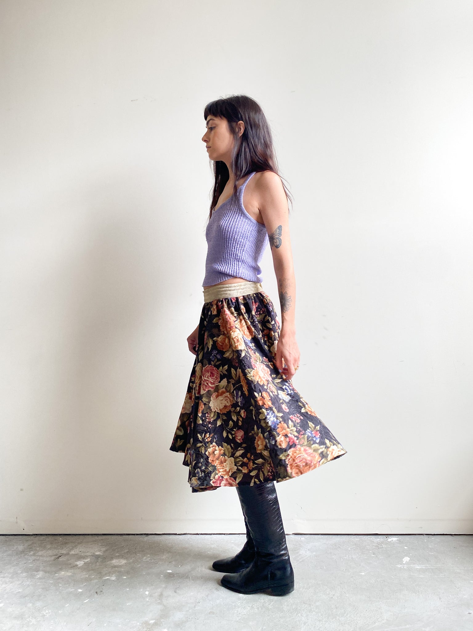Vintage Floral Print Midi Skirt (S)