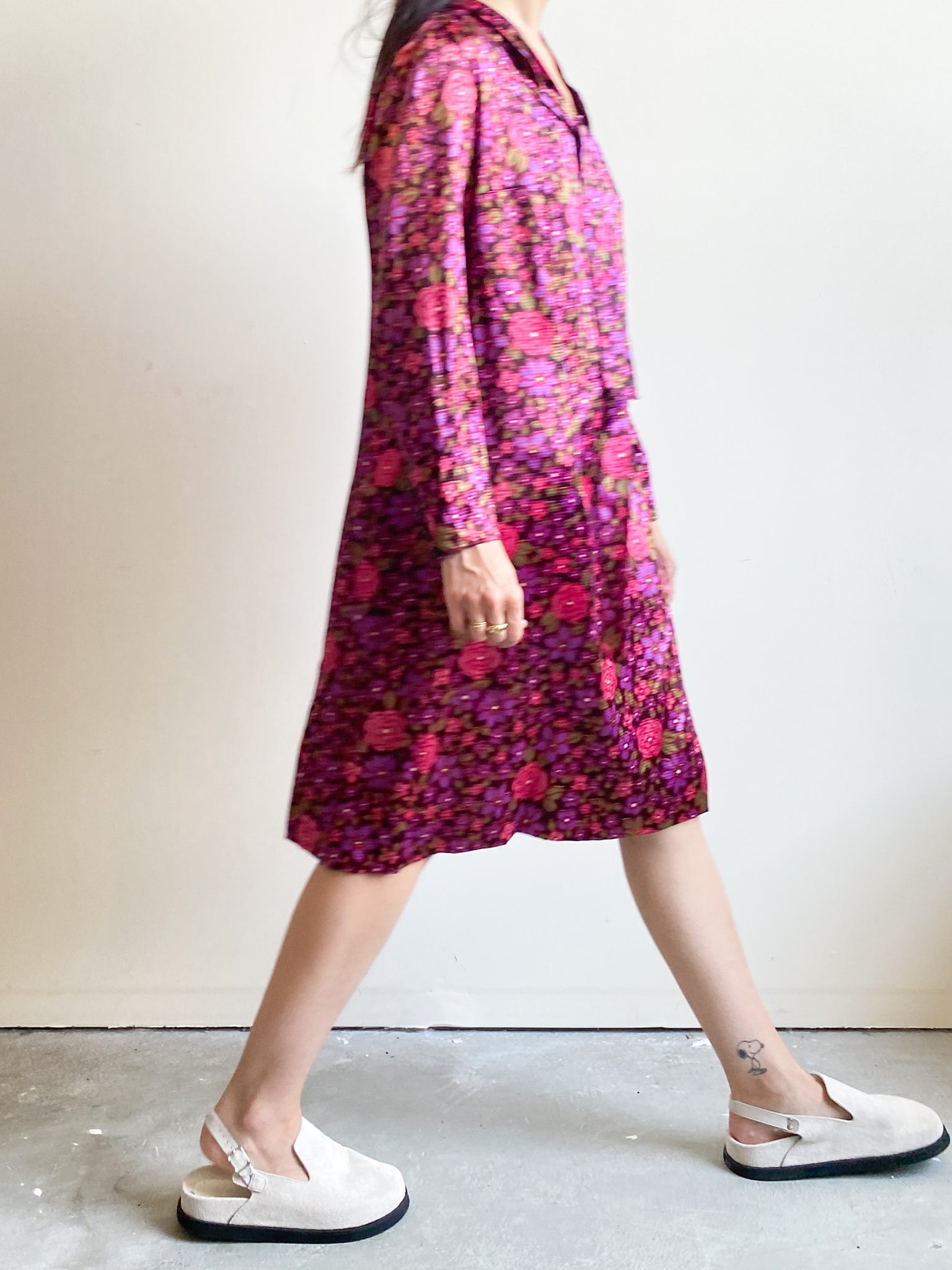 Vintage Pink and Purple Floral House Dress (S)