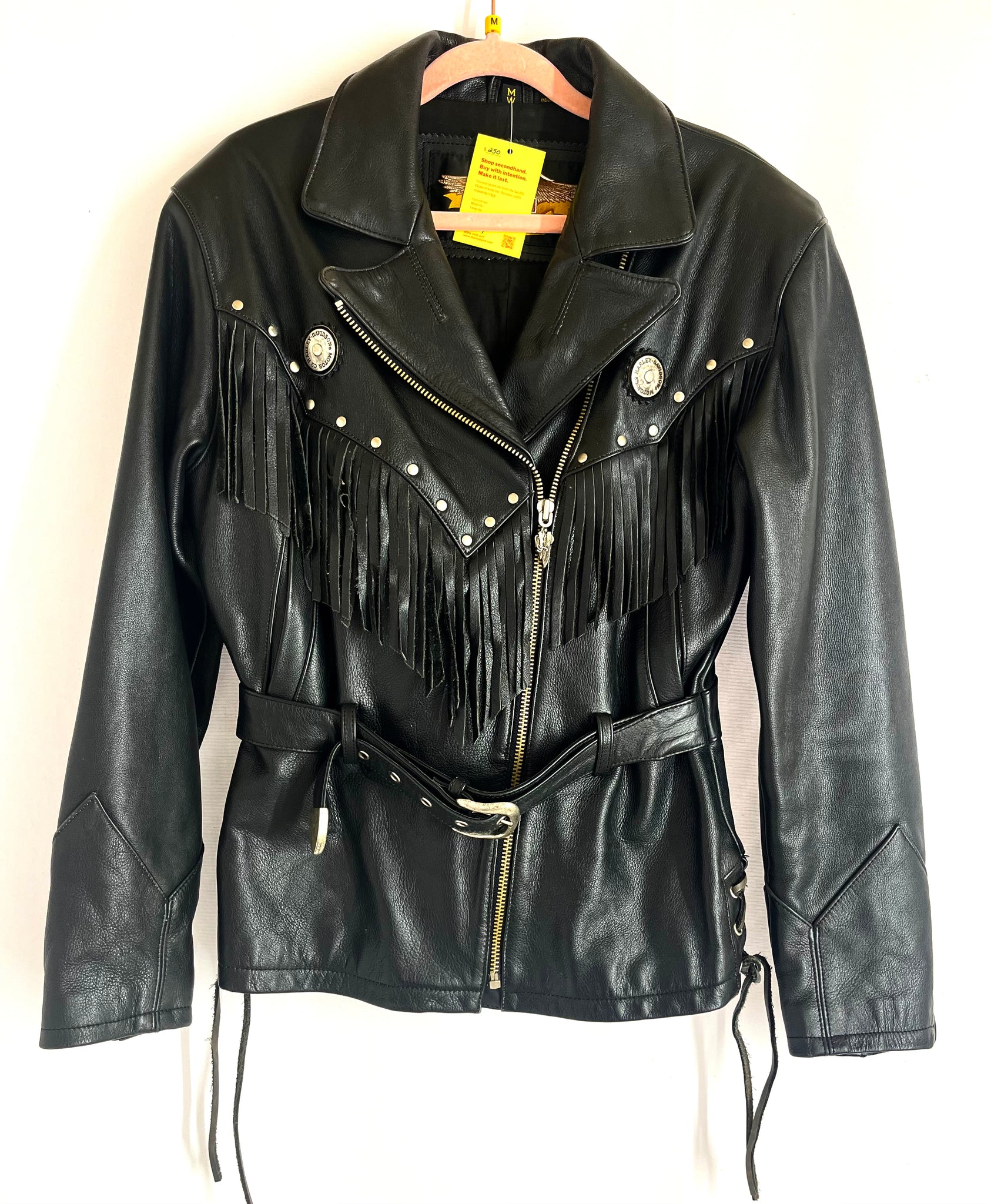 Black Harley Davidson Fringe Leather Jacket