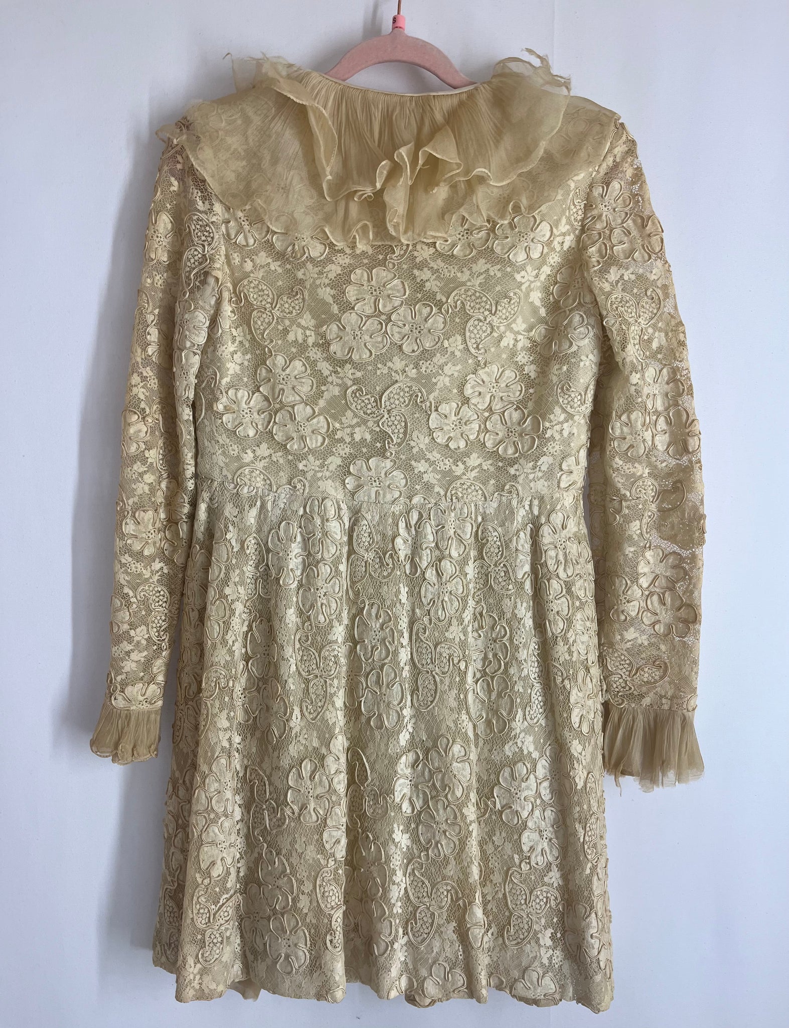 Vintage Chester Weinberg Off-White Lace and Ruffle Dress