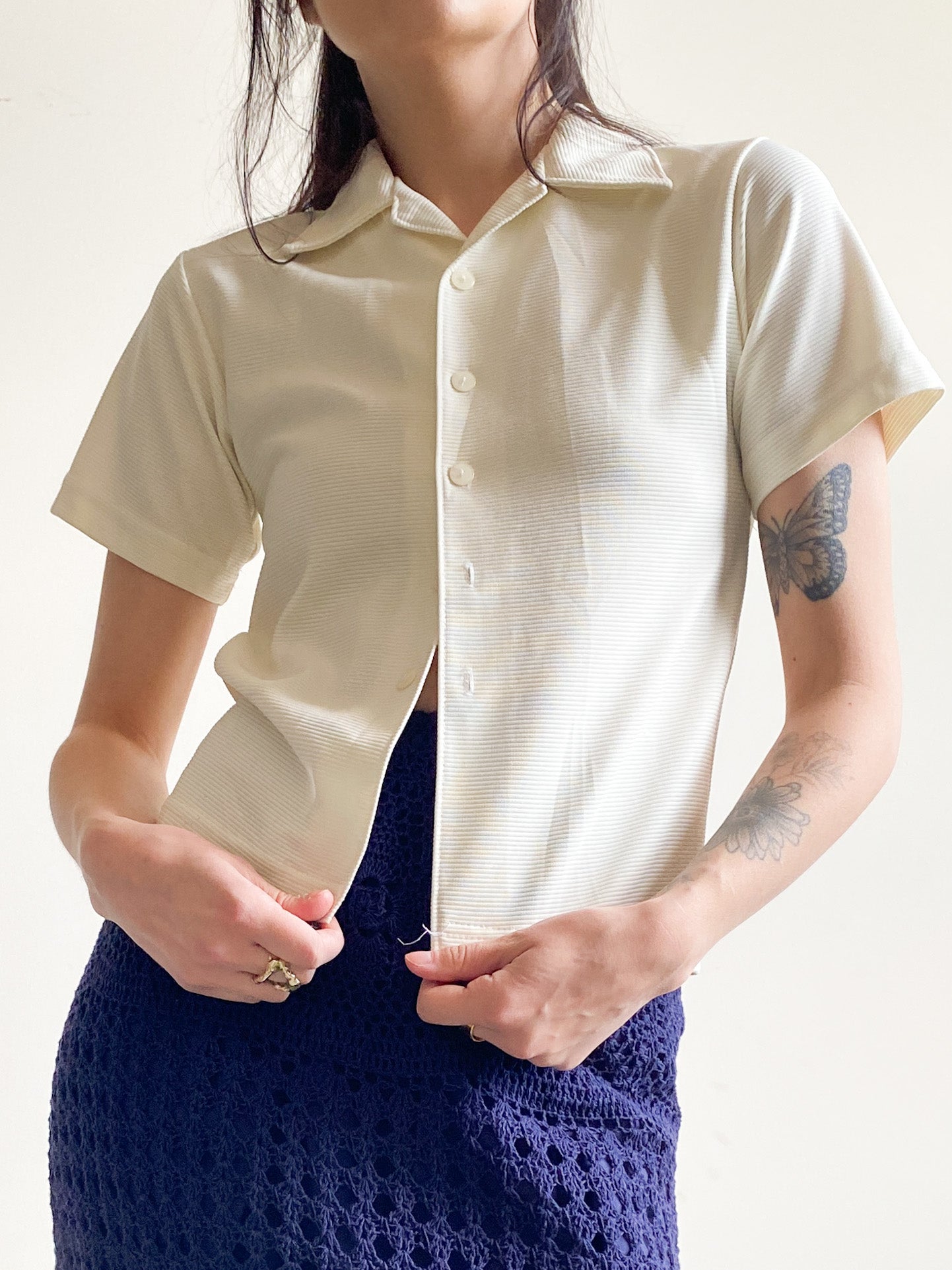 Vintage White Short Sleeve Button Down (S)