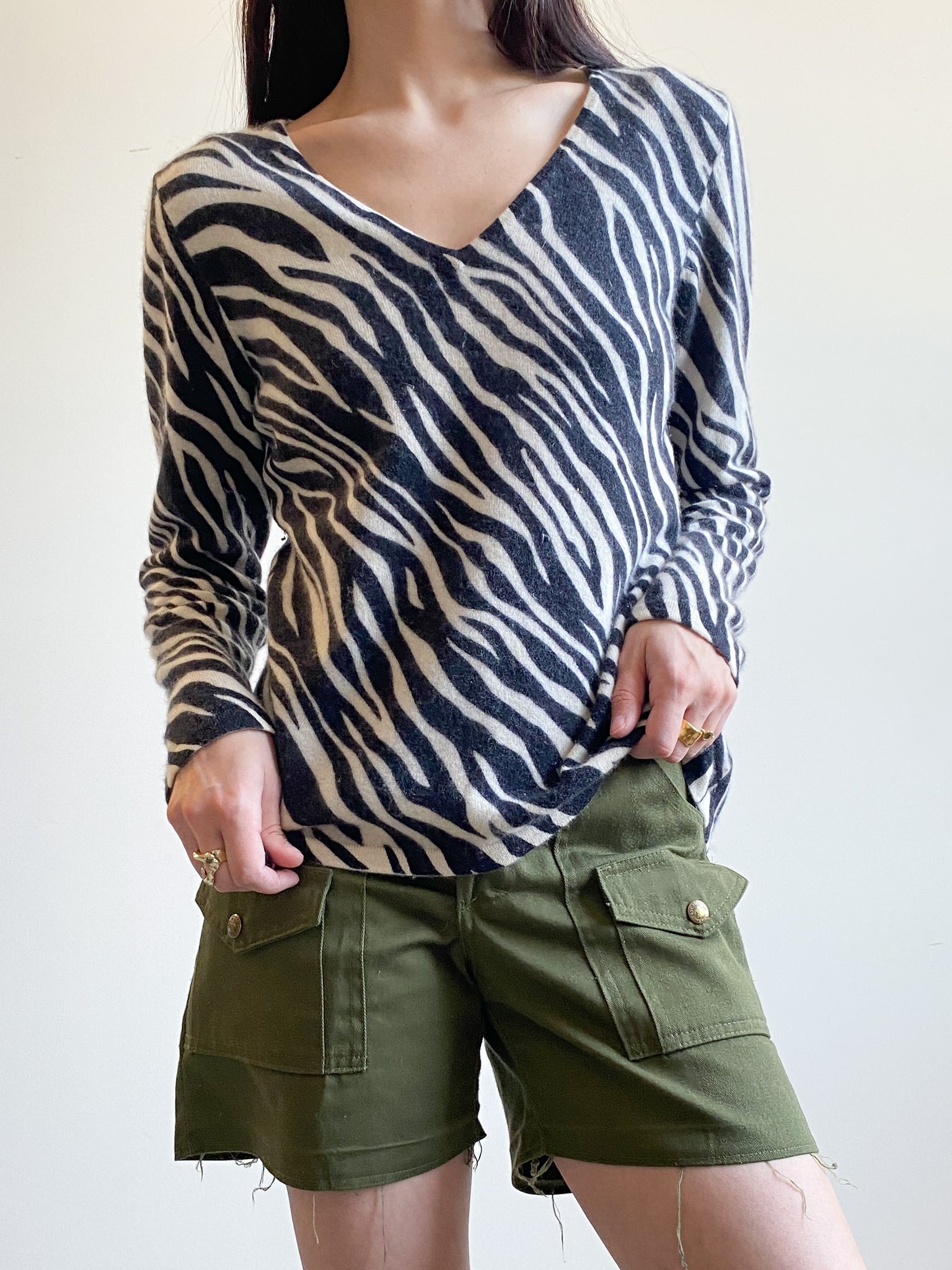Charter Club Zebra Print Cashmere Sweater (M)