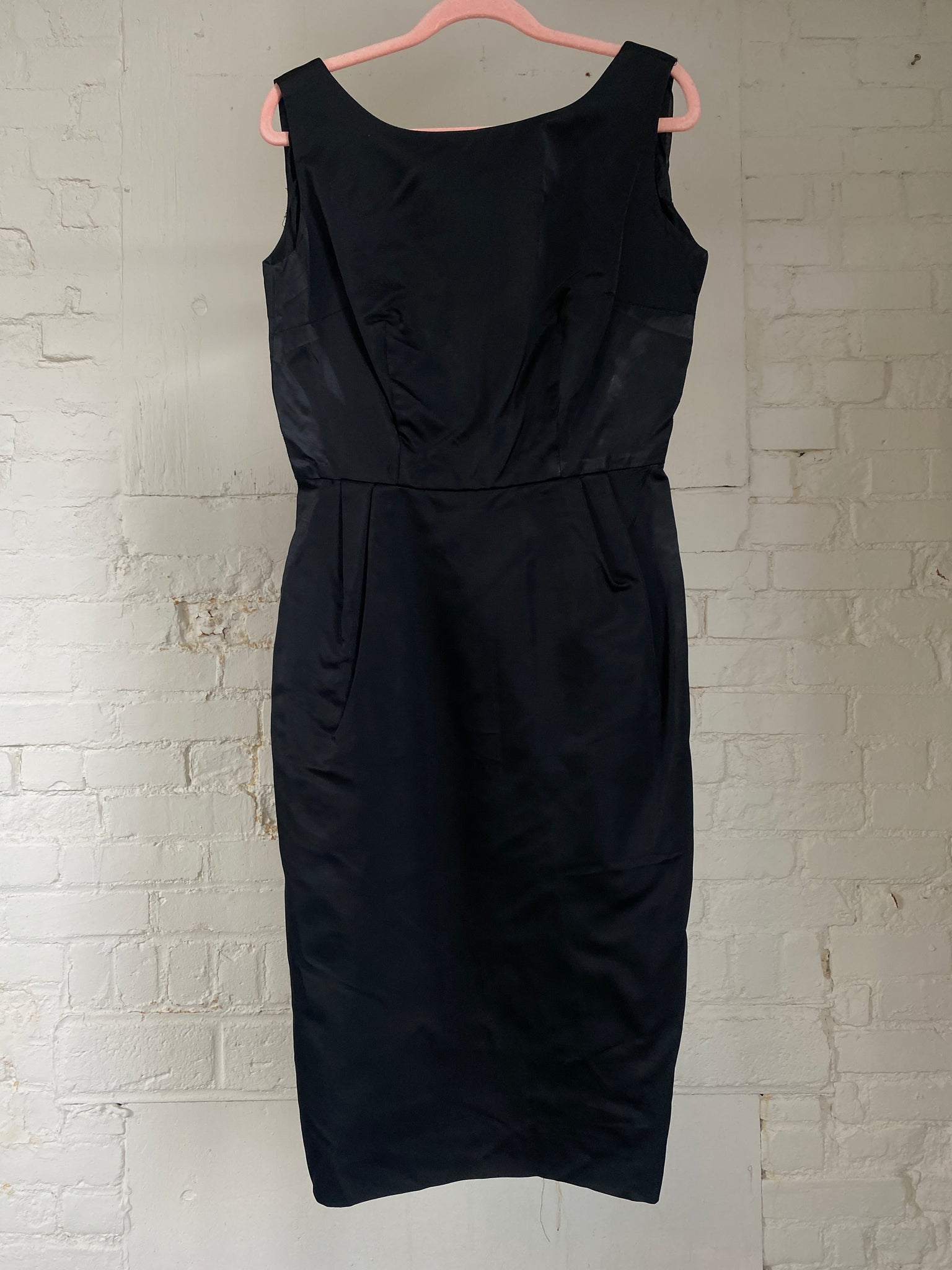 Vintage Black Silky Bodycon Evening Dress (S/M)