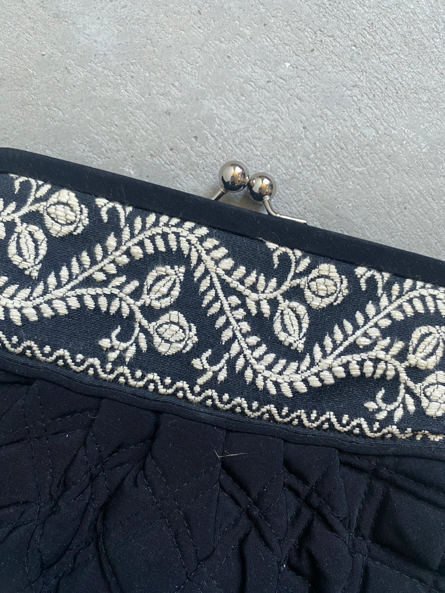 Vera Bradley Small Quilted and Embroidered Black Bag