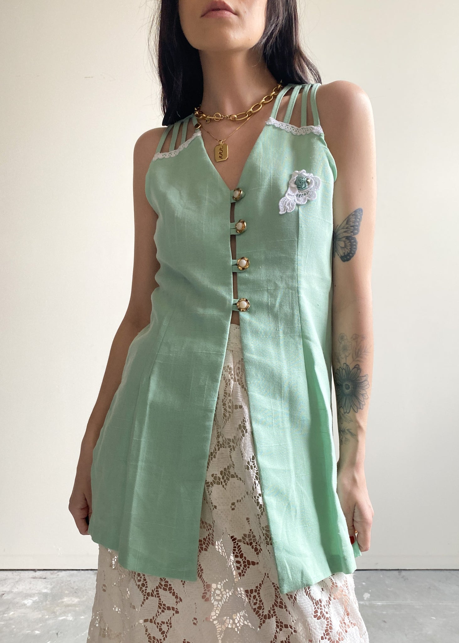 Vintage Apple Tree Fashions Mint Green Vest/Top (S)