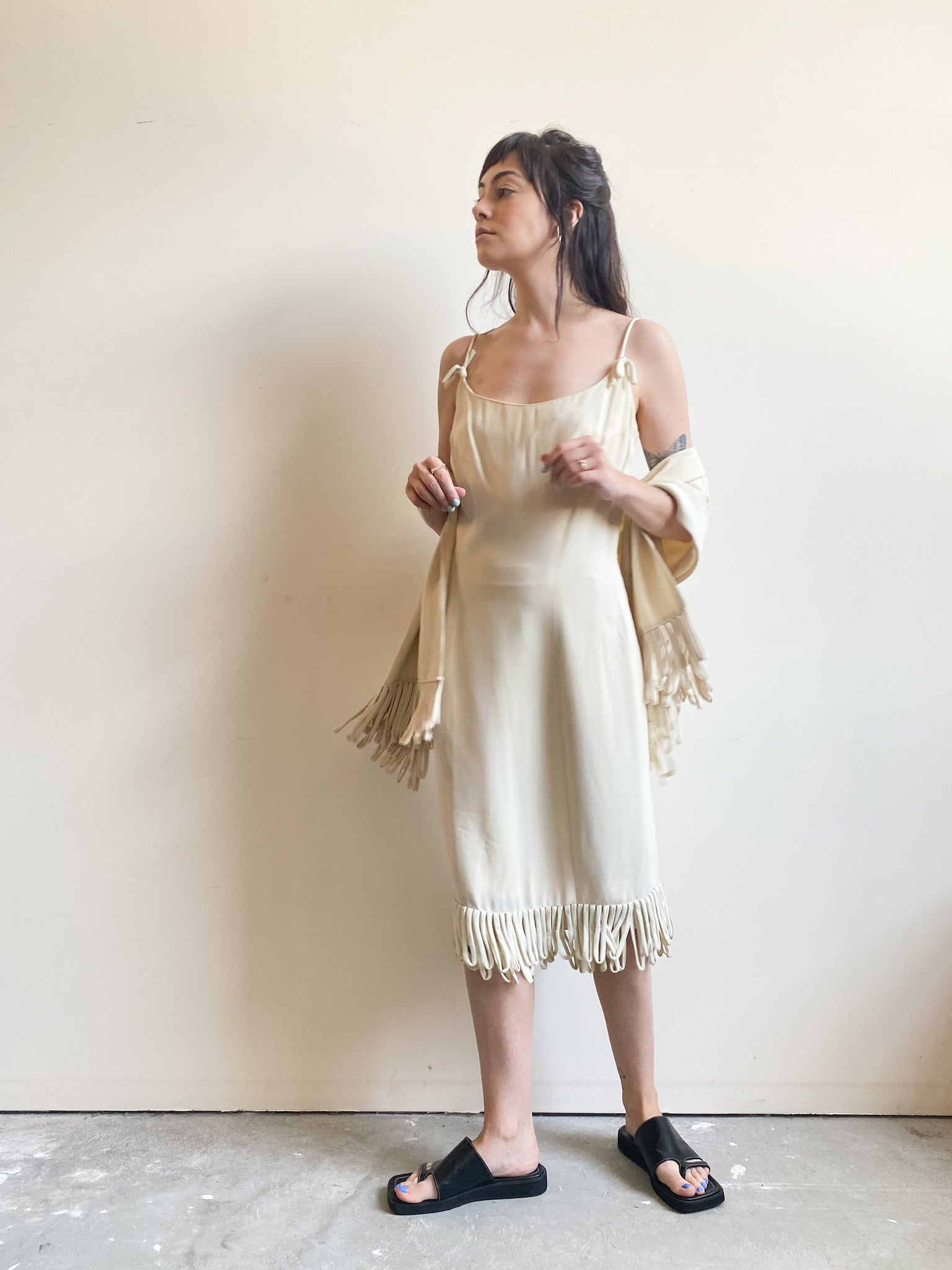 Sophisticated Miss Fringe Dress With Scarf (S)