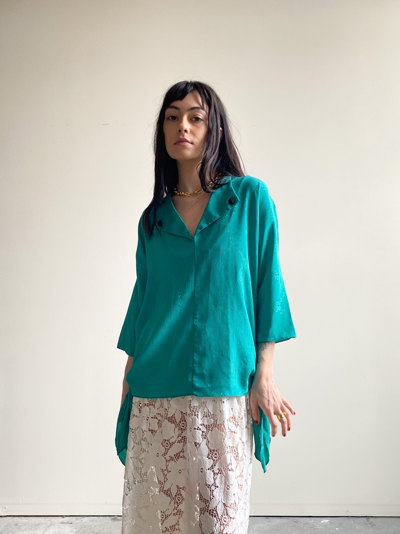 Vintage Flowy Turquoise Side Tie Top (S)