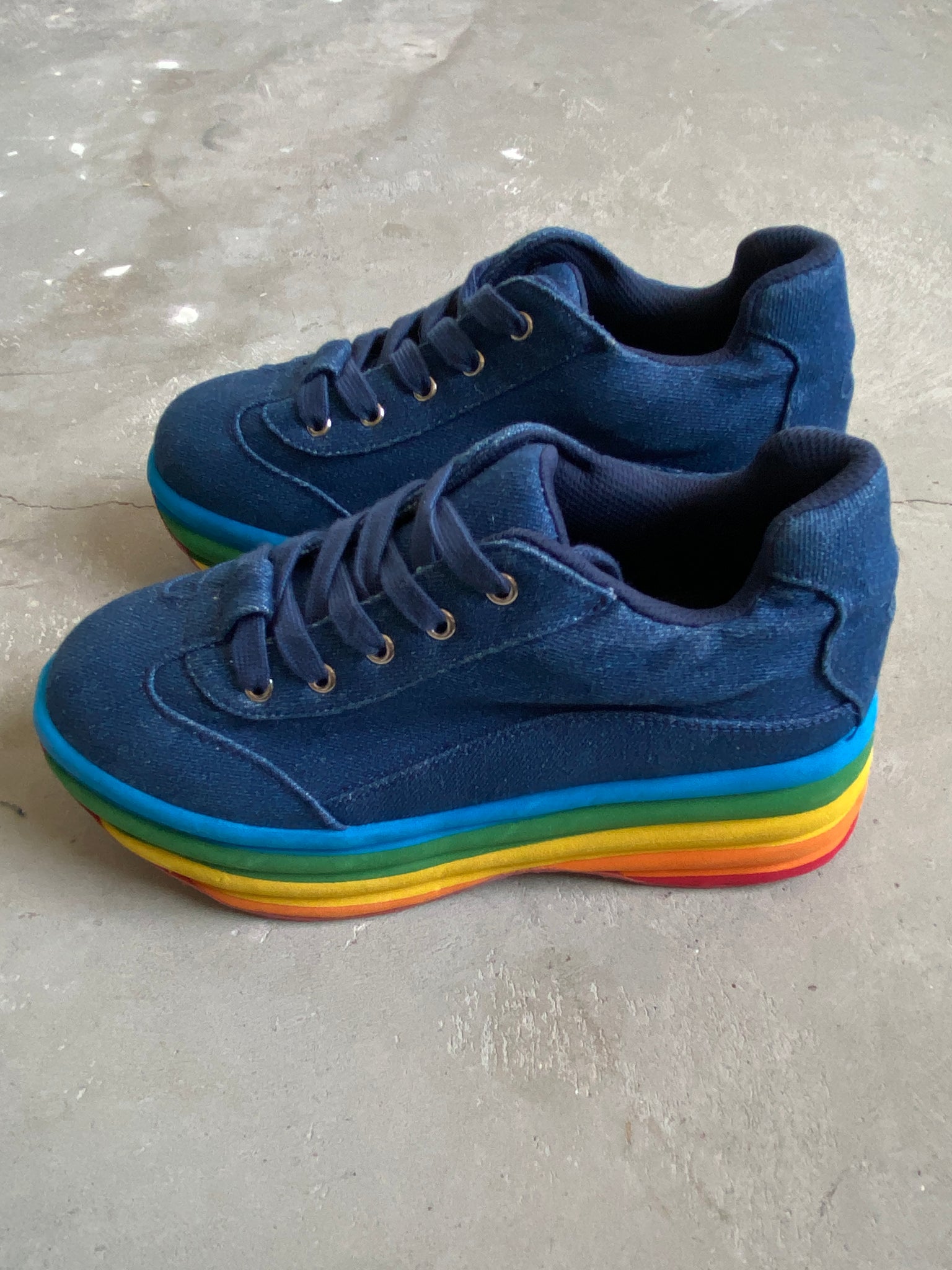 Jeffrey Campbell Denim Rainbow Platform Sneakers (U.S. Women 9.5)