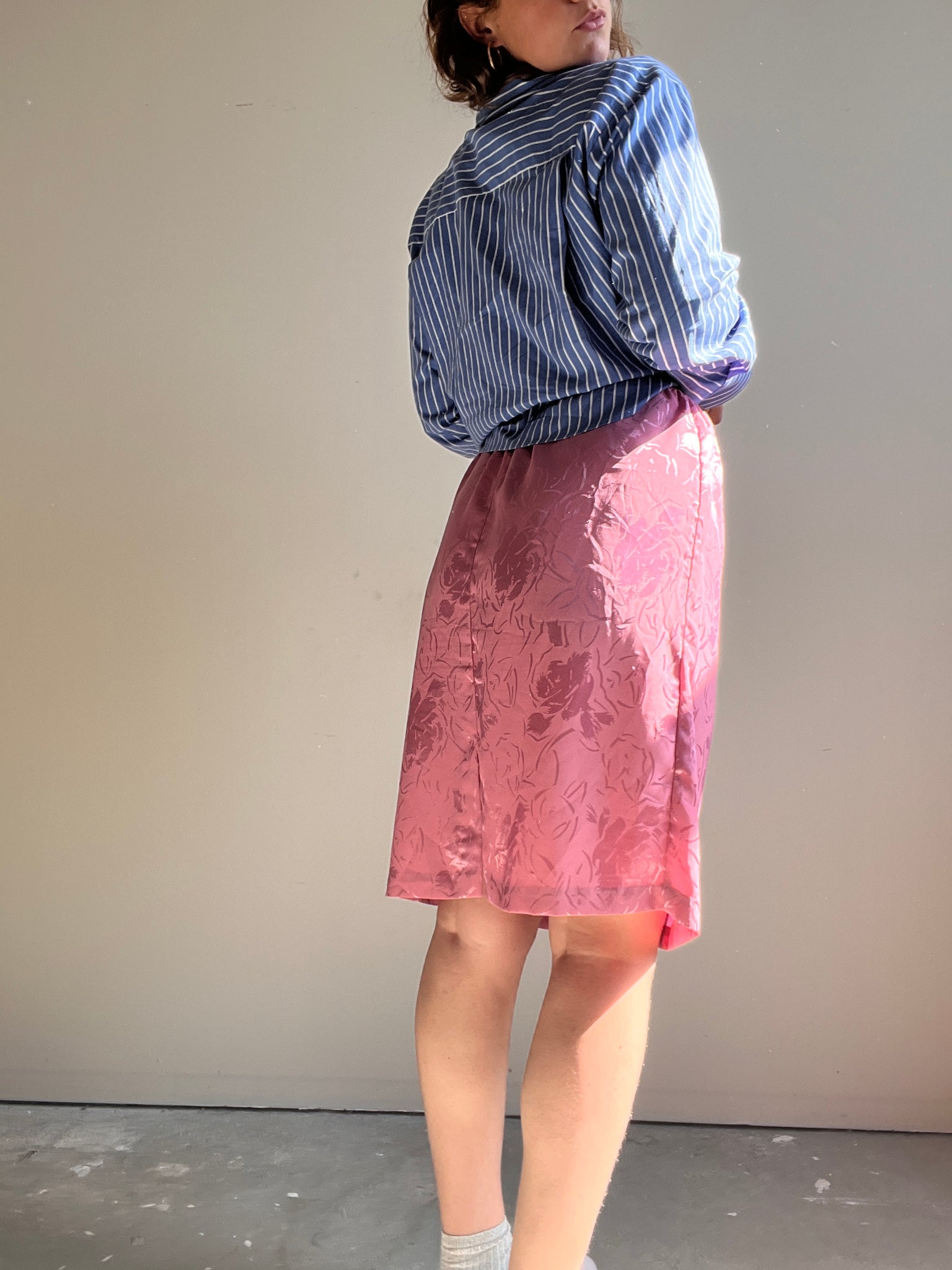 Vintage Elastic Waist Pink Slip Skirt (XL-XXXL)