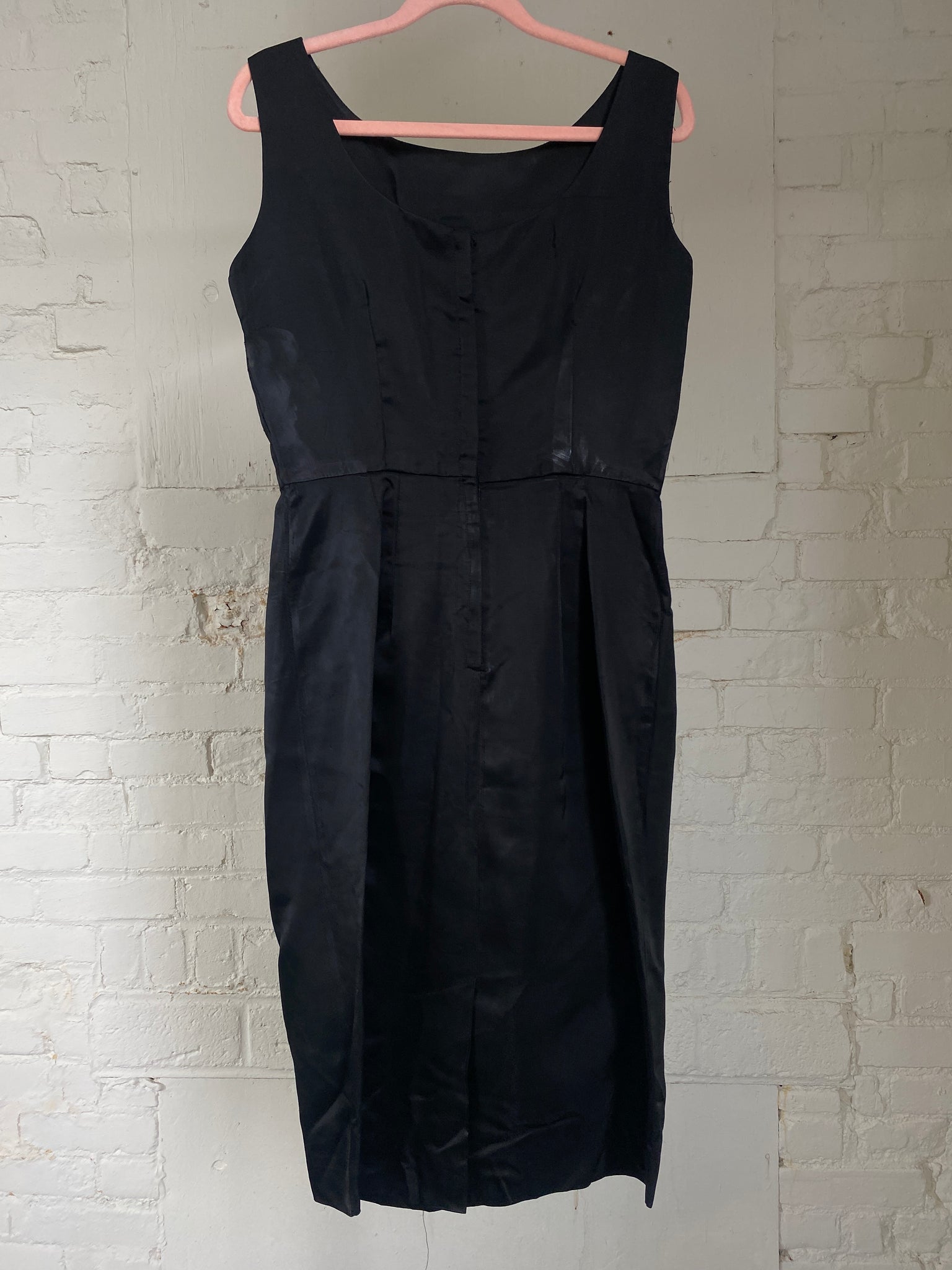 Vintage Black Silky Bodycon Evening Dress (S/M)