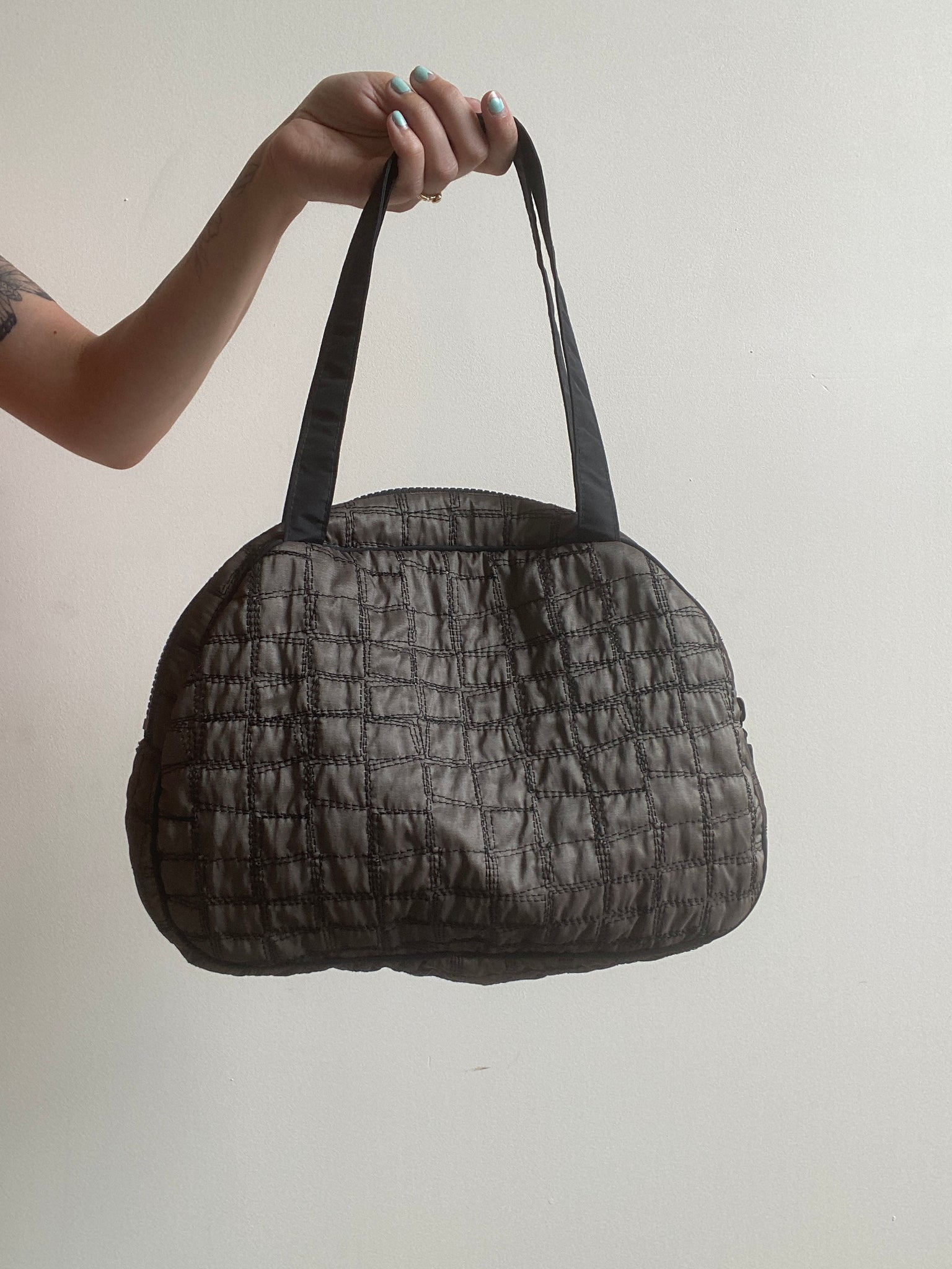 Taupe Oval Quilted Bag