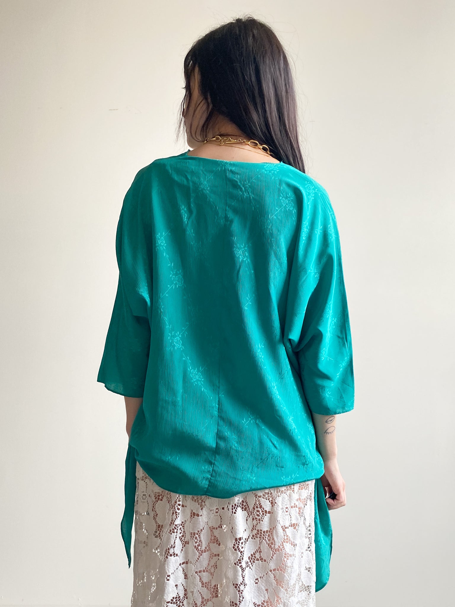 Vintage Flowy Turquoise Side Tie Top (S)