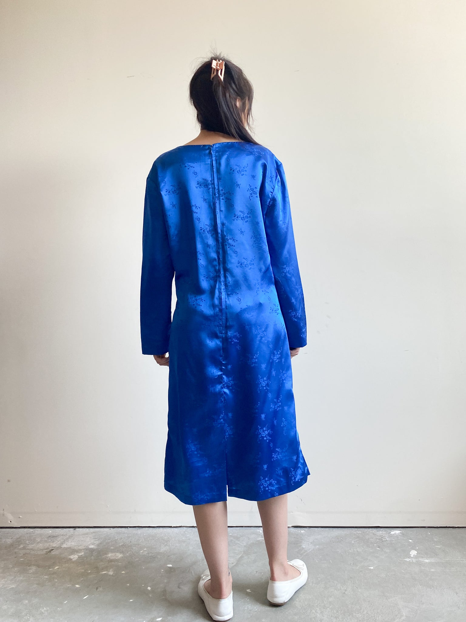 Vintage 1980's Silky Cobalt Blue Dress (L)