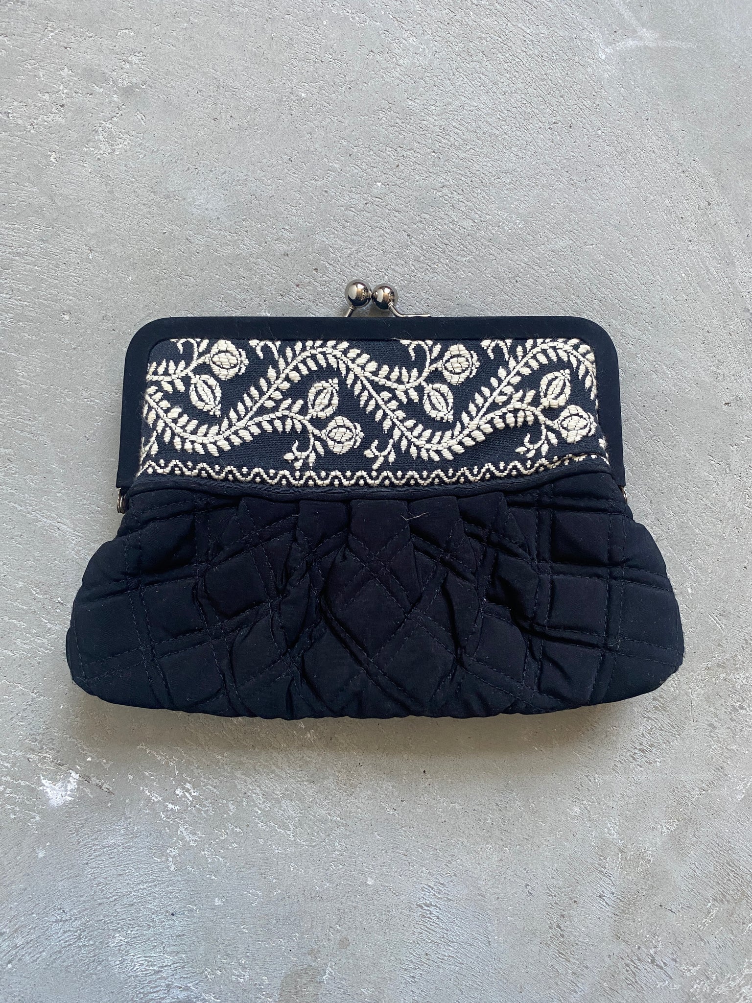 Vera Bradley Small Quilted and Embroidered Black Bag