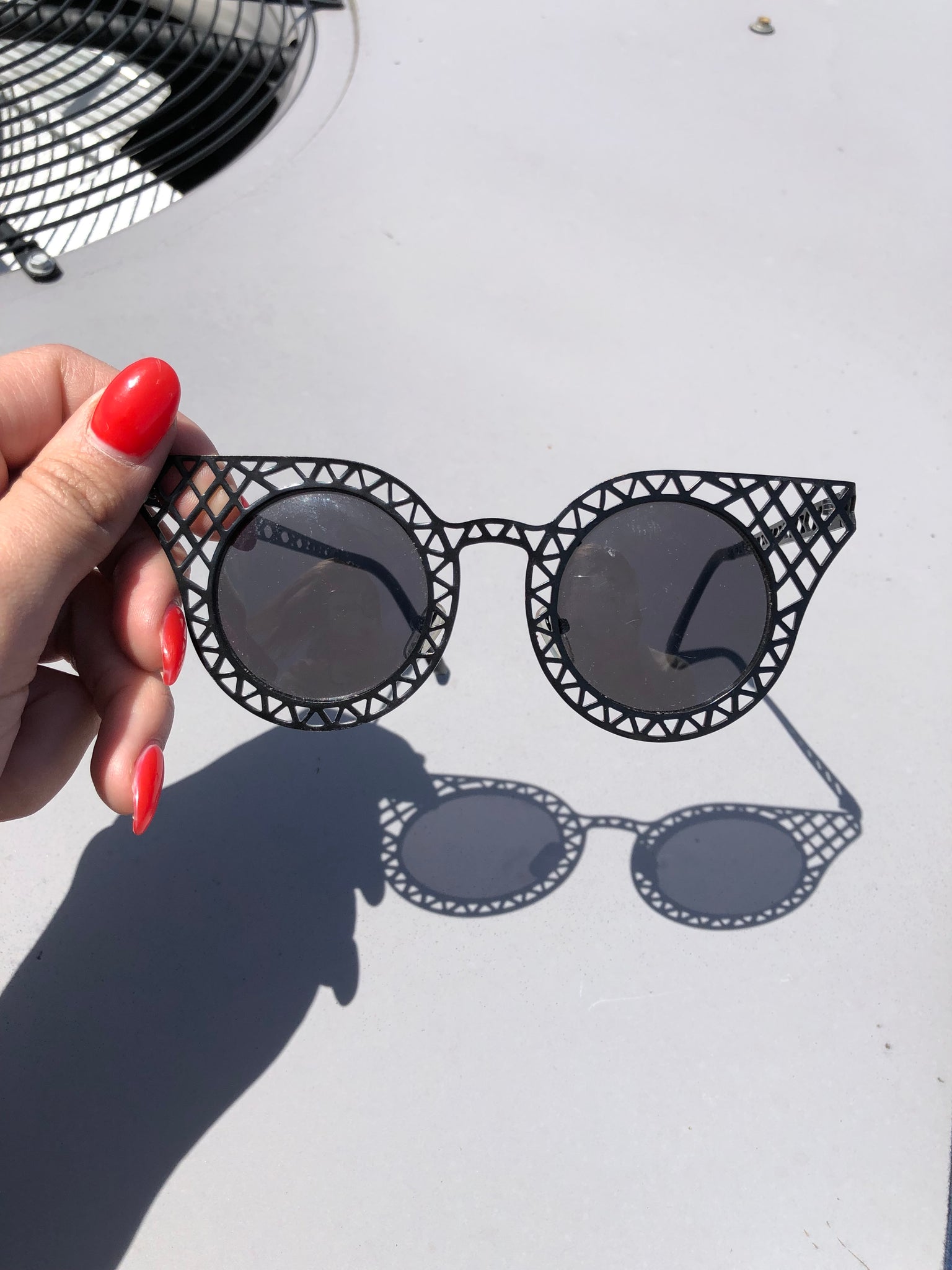 Cat Eye Sunglasses with Black Lattice Trim