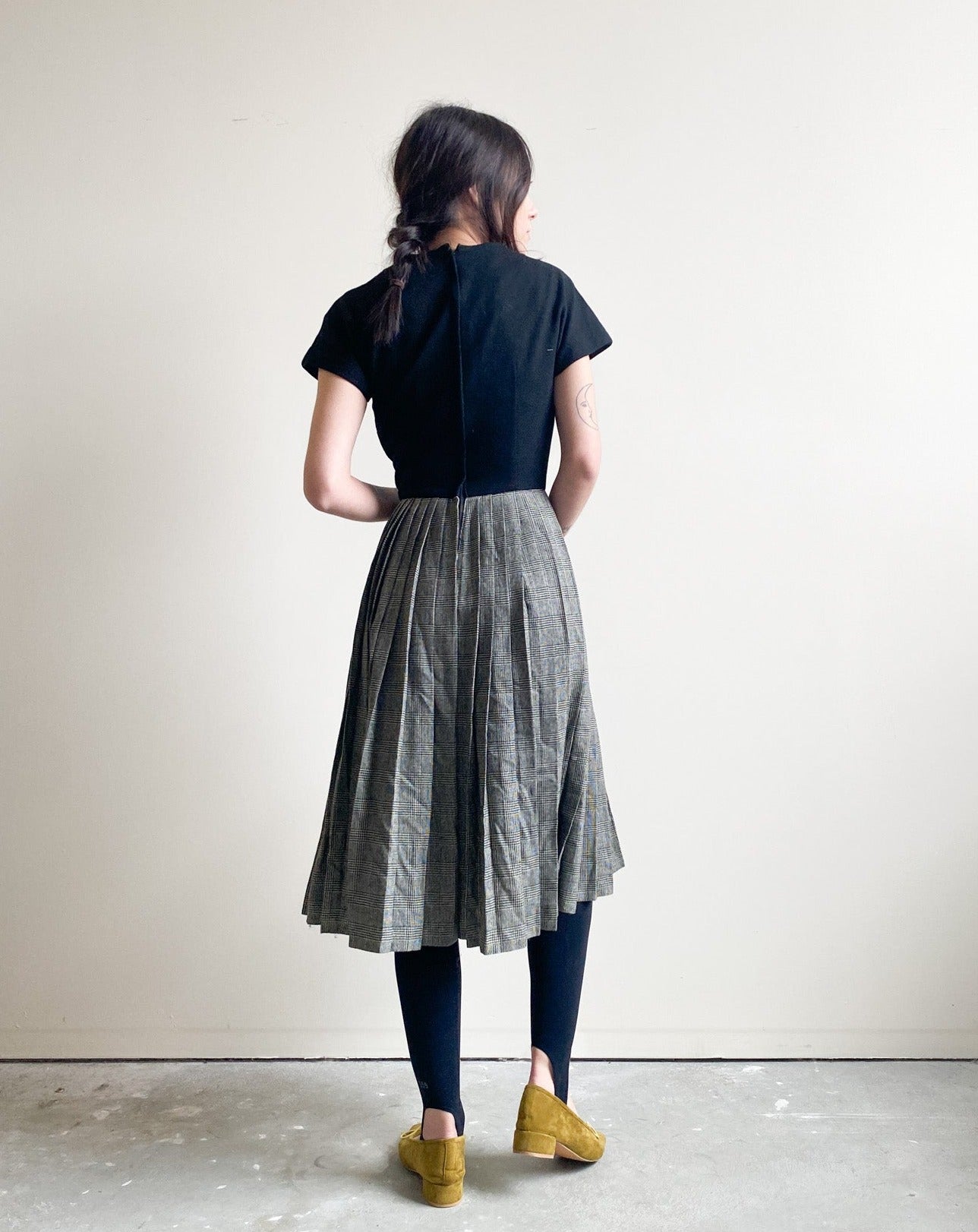 Vintage Peck & Peck Black and Grey Plaid Short Sleeve Dress (XS)