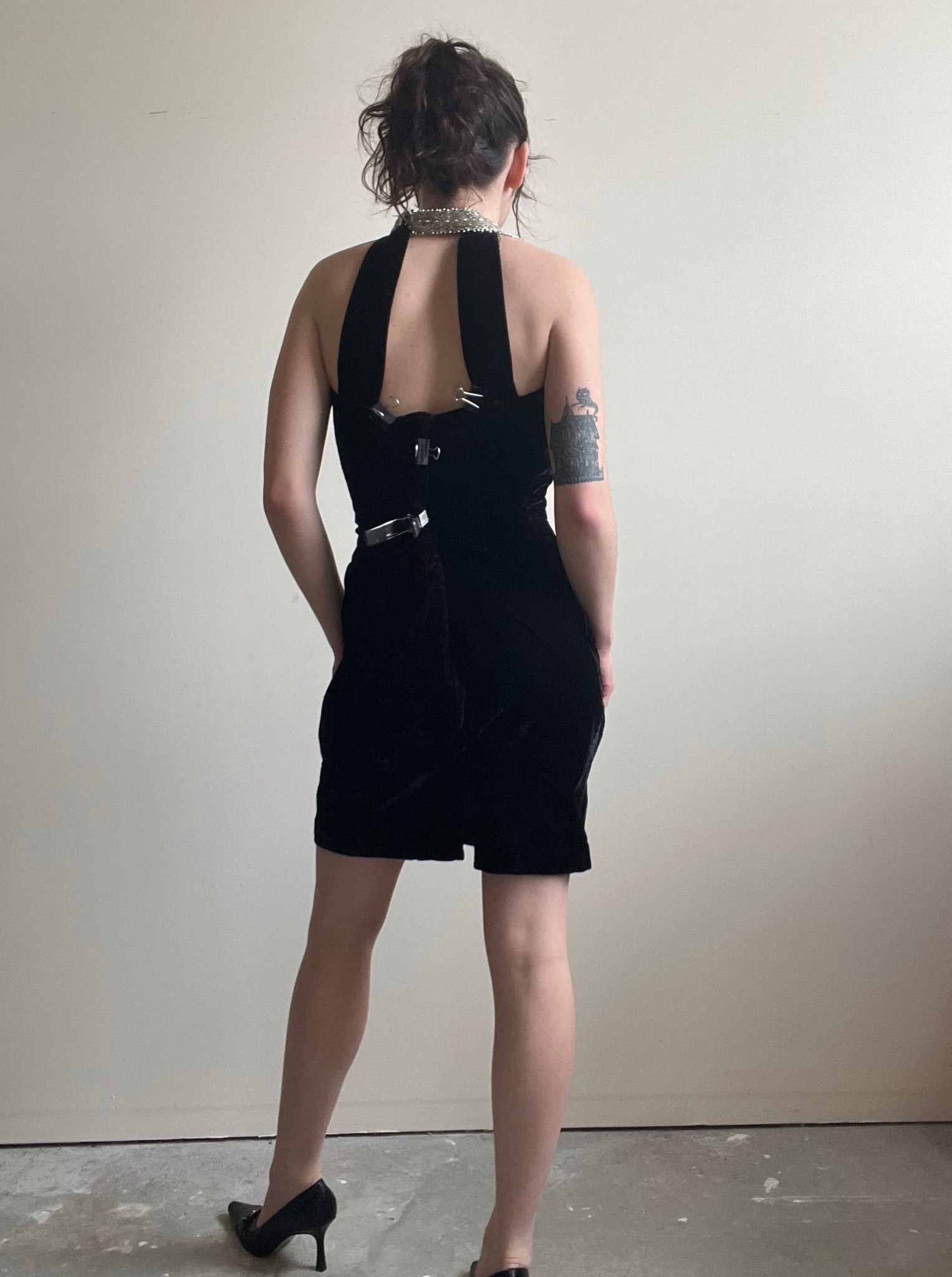 Vintage Black Velvet Choker Dress (M)