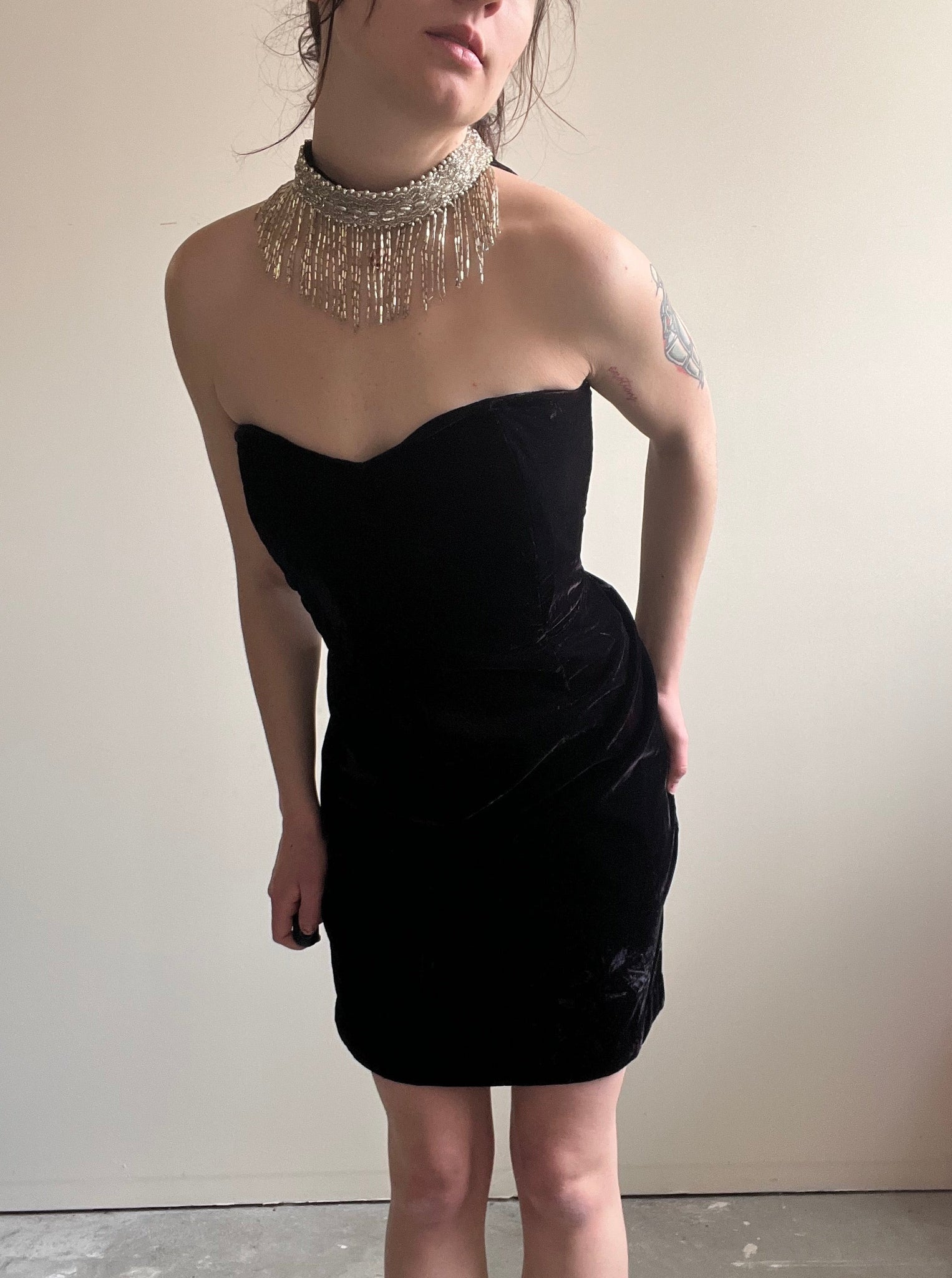 Vintage Black Velvet Choker Dress (M)