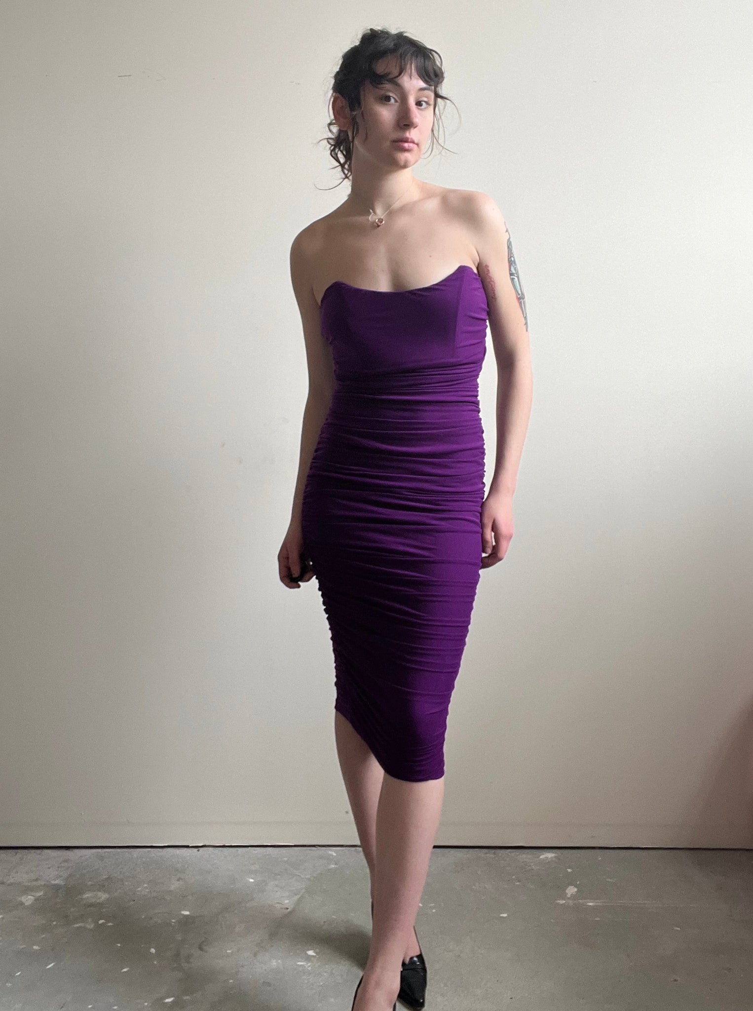 Purple Ruched Strapless Dress (L)