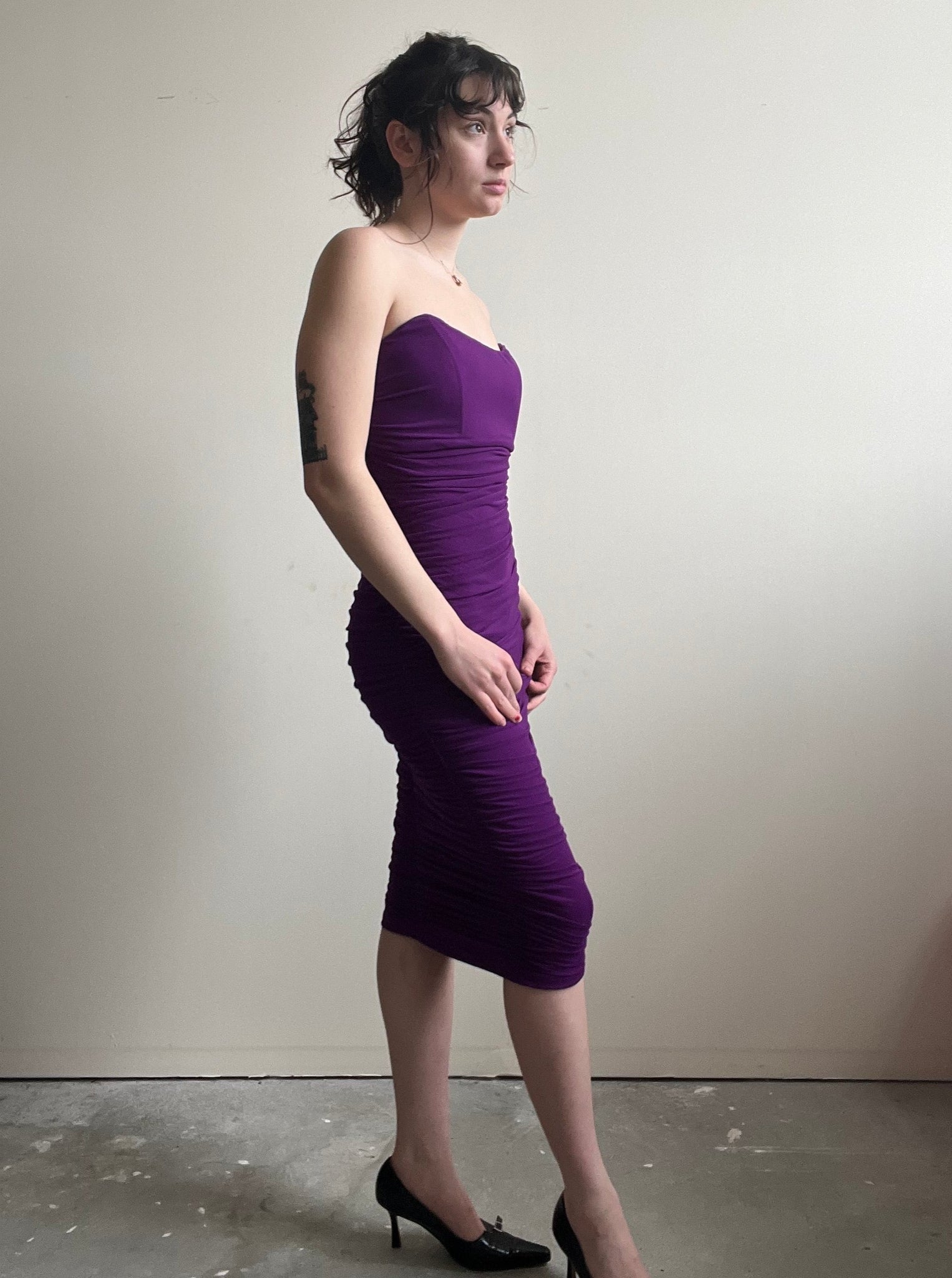 Purple Ruched Strapless Dress (L)