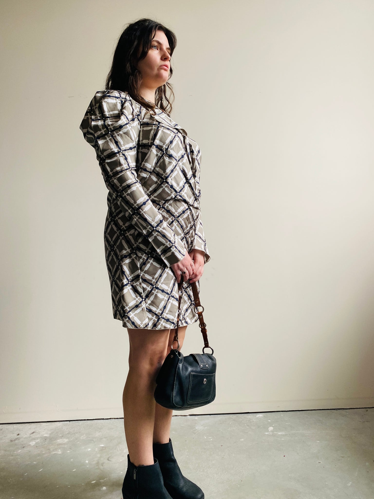 MARNI Grey Patterned Long Sleeved Mini Dress (M)