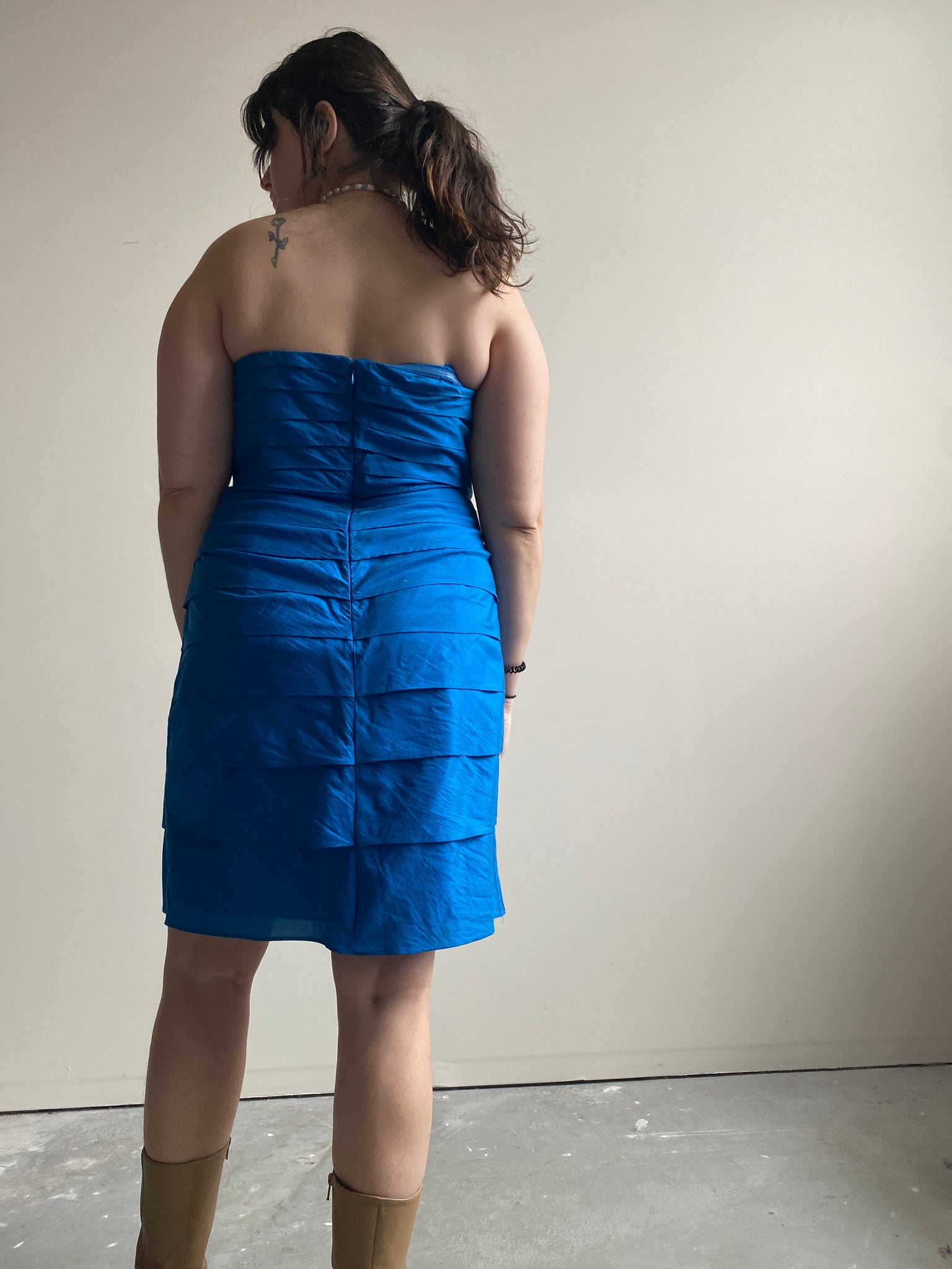 Blue Strapless Ruffle Mini Dress (M)