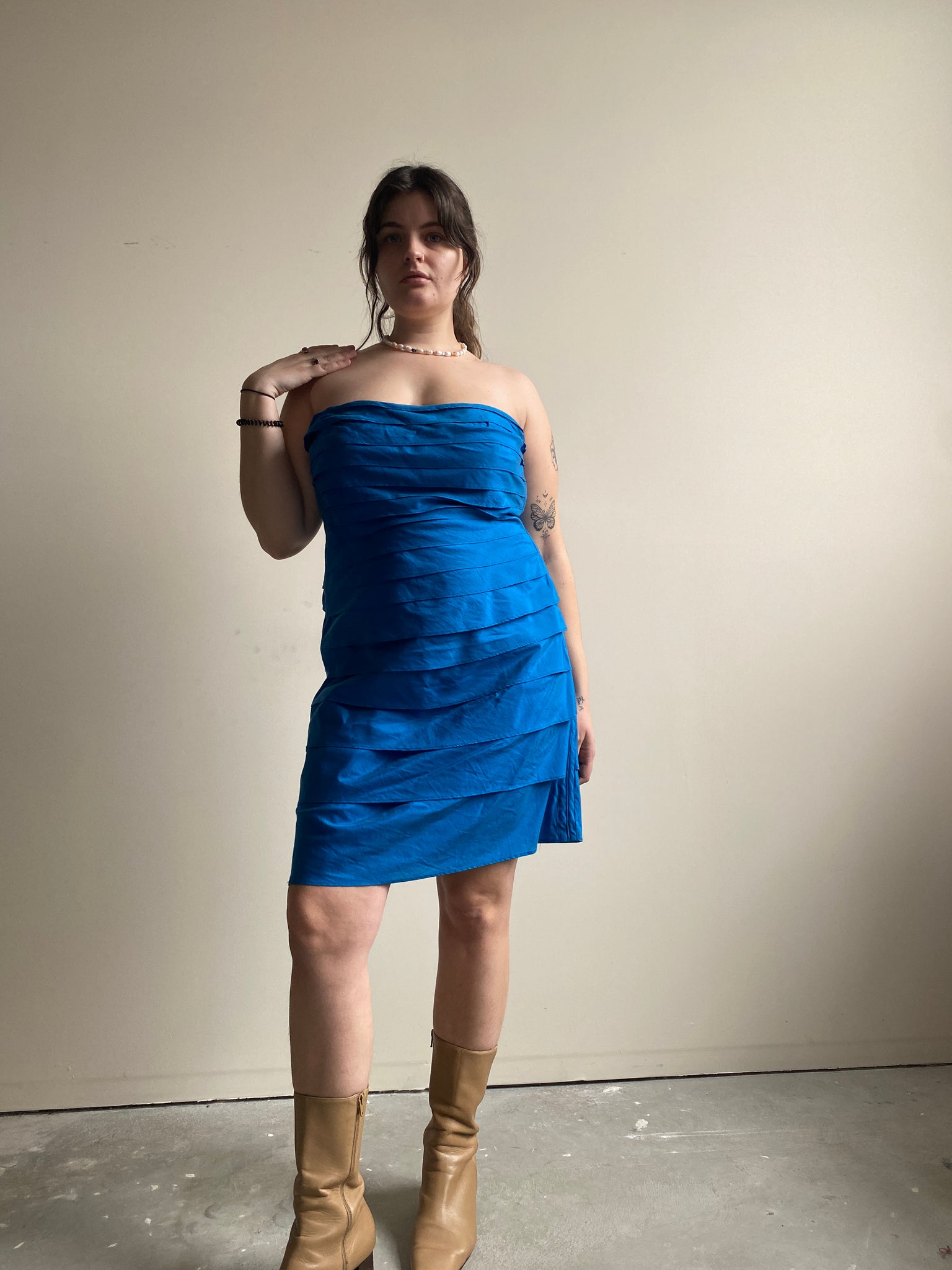 Blue Strapless Ruffle Mini Dress (M)
