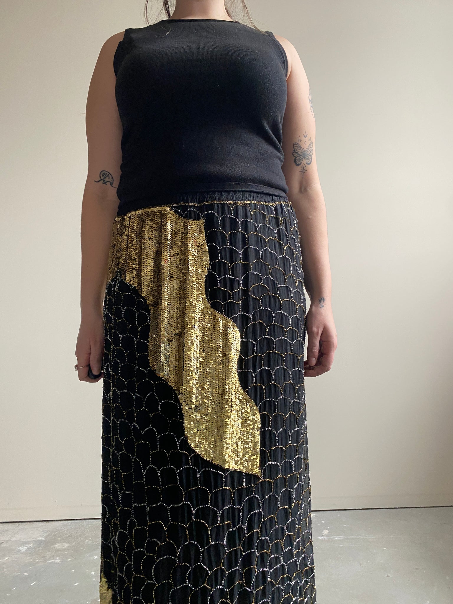 Vintage Gold Sequin Beaded Skirt (L)