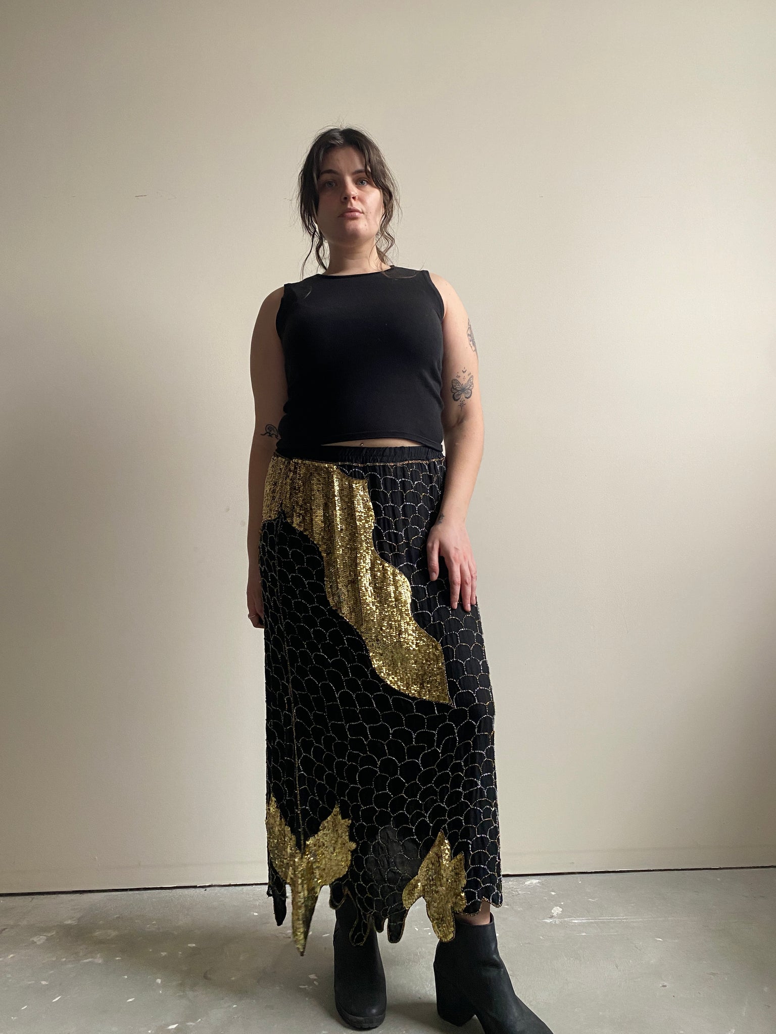 Vintage Gold Sequin Beaded Skirt (L)