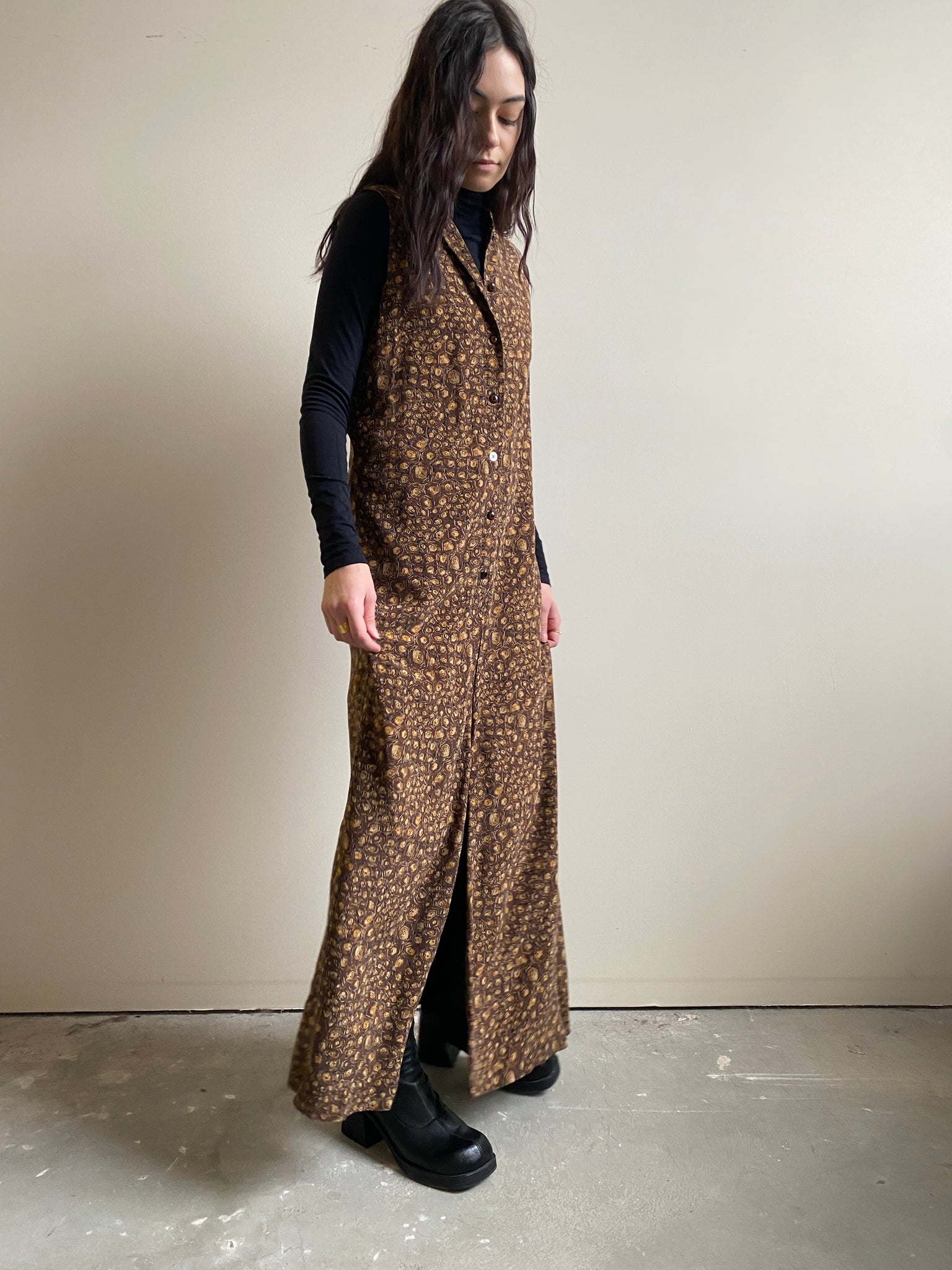 Patrick Collection Brown Printed Silk Dress (L)