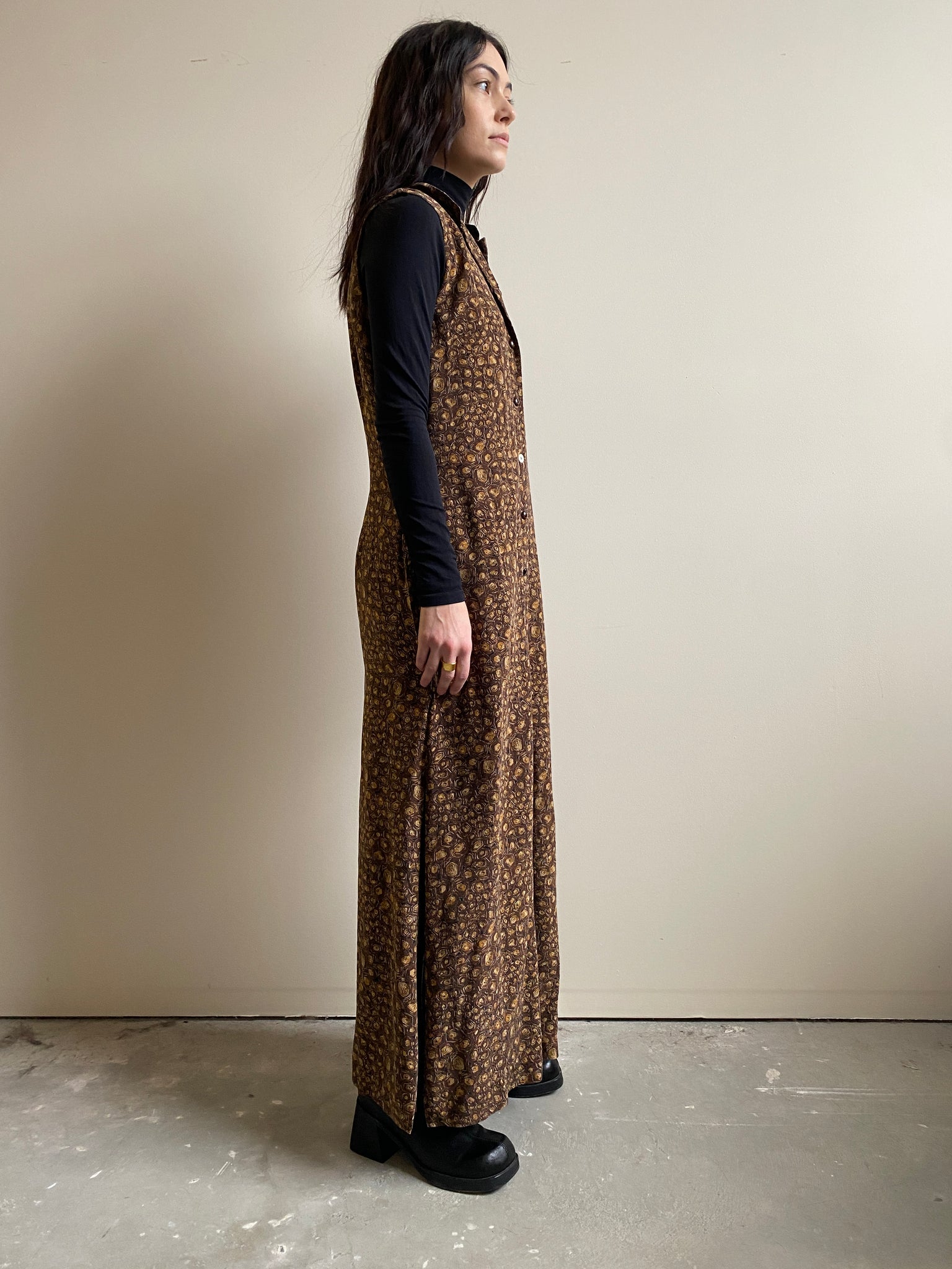 Patrick Collection Brown Printed Silk Dress (L)