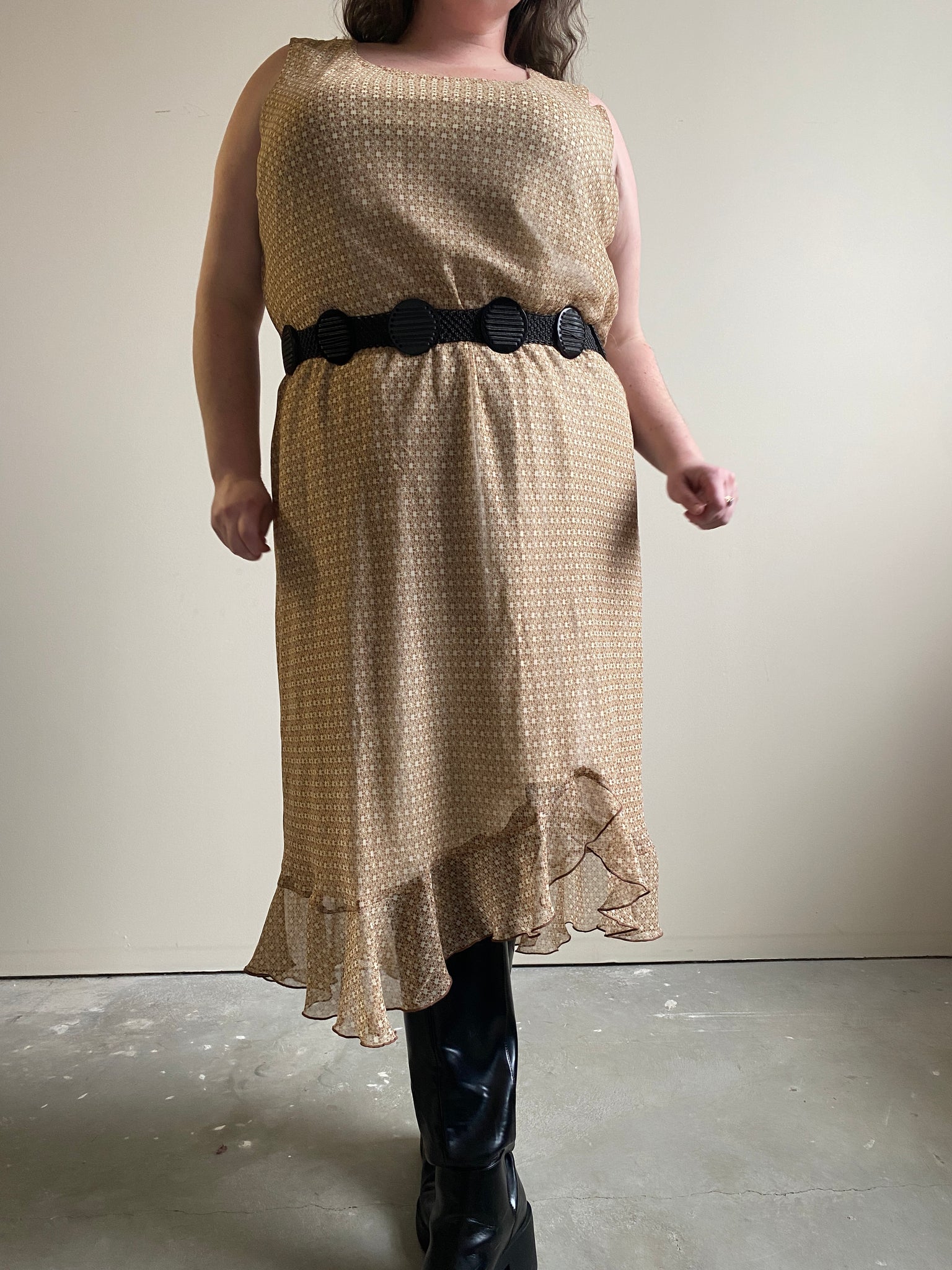 Brown and White Plus Patterned Dress (26W)