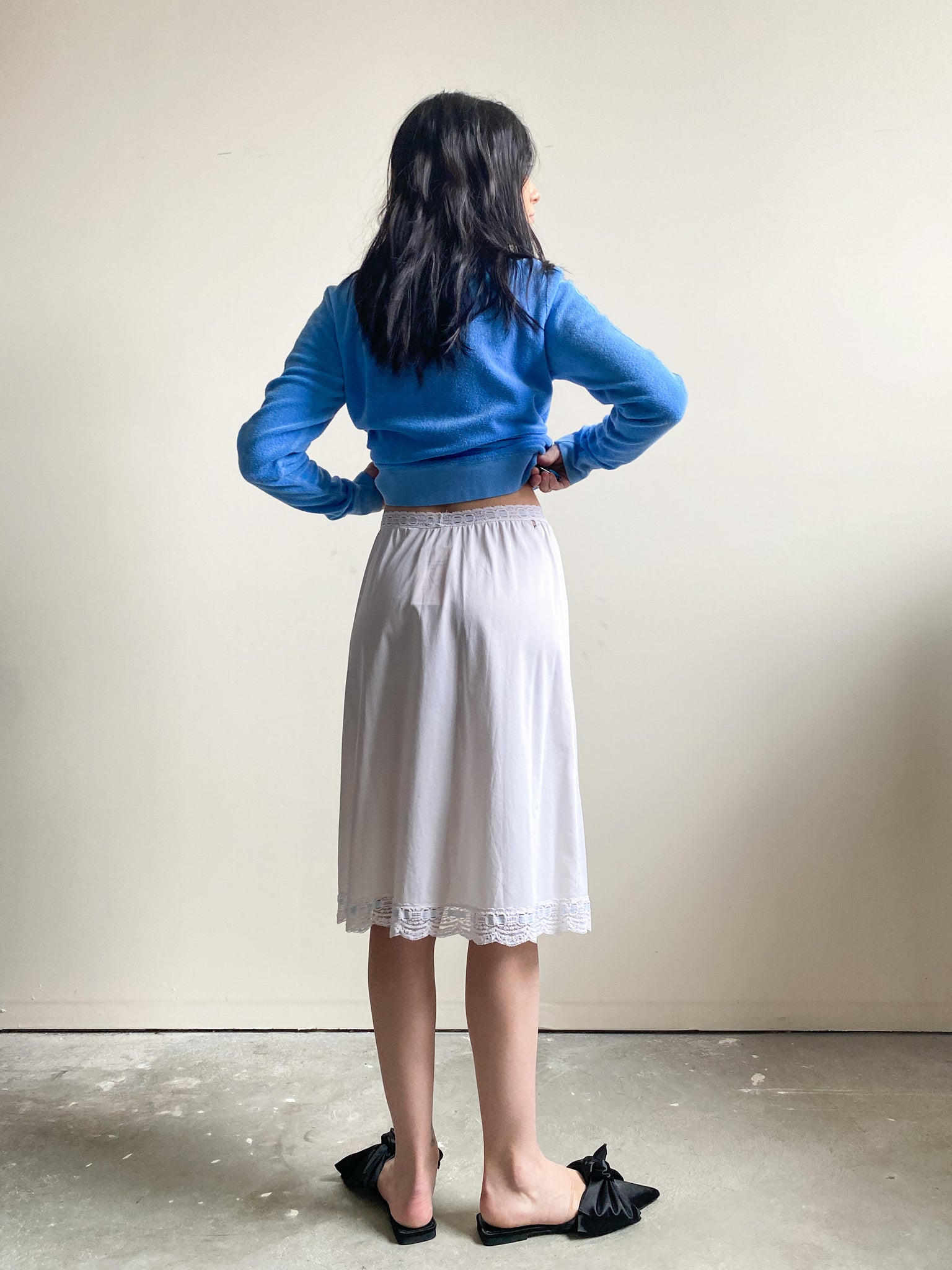White Slip Skirt with Blue Lace Detail (XS/S)