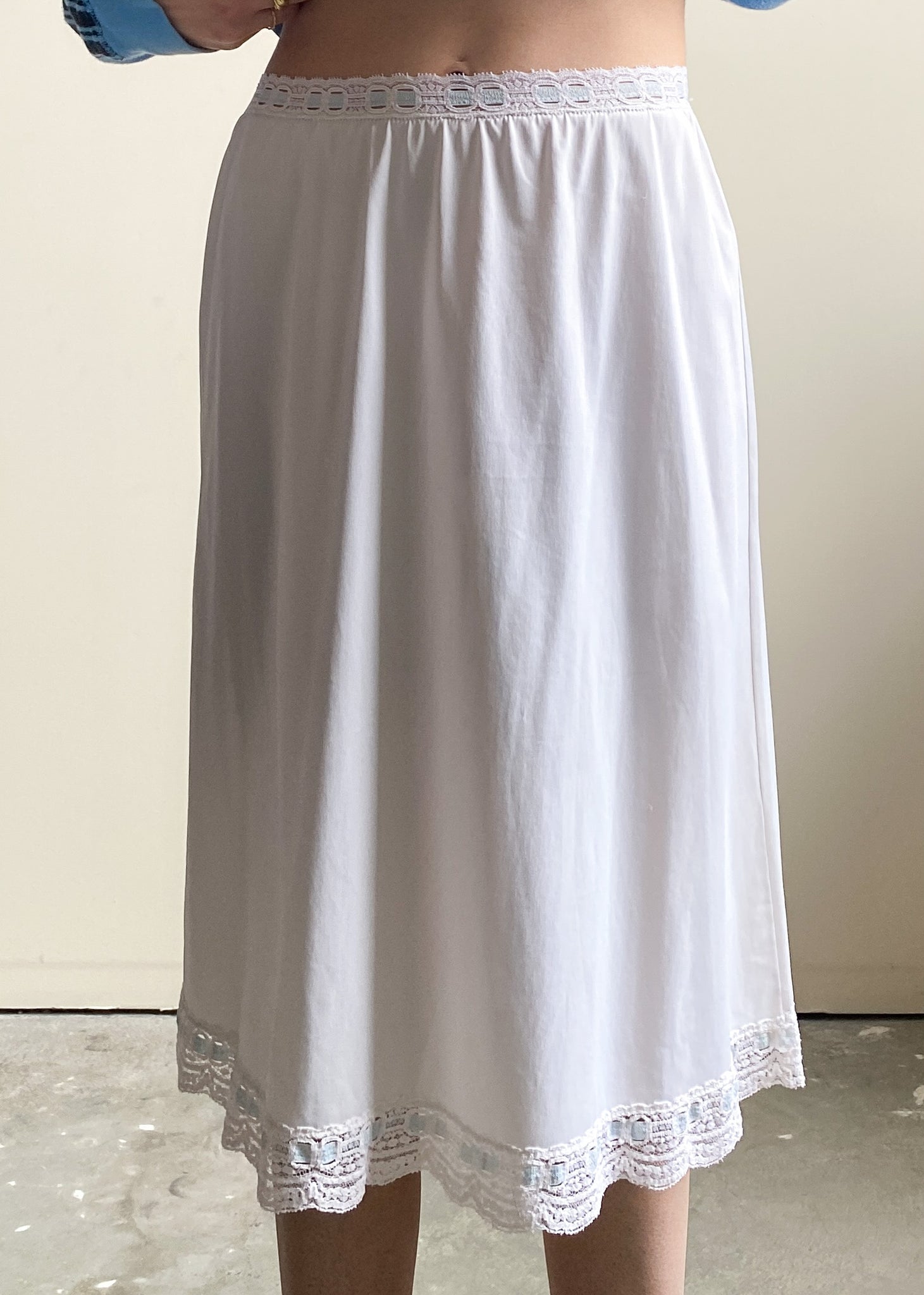 White Slip Skirt with Blue Lace Detail (XS/S)