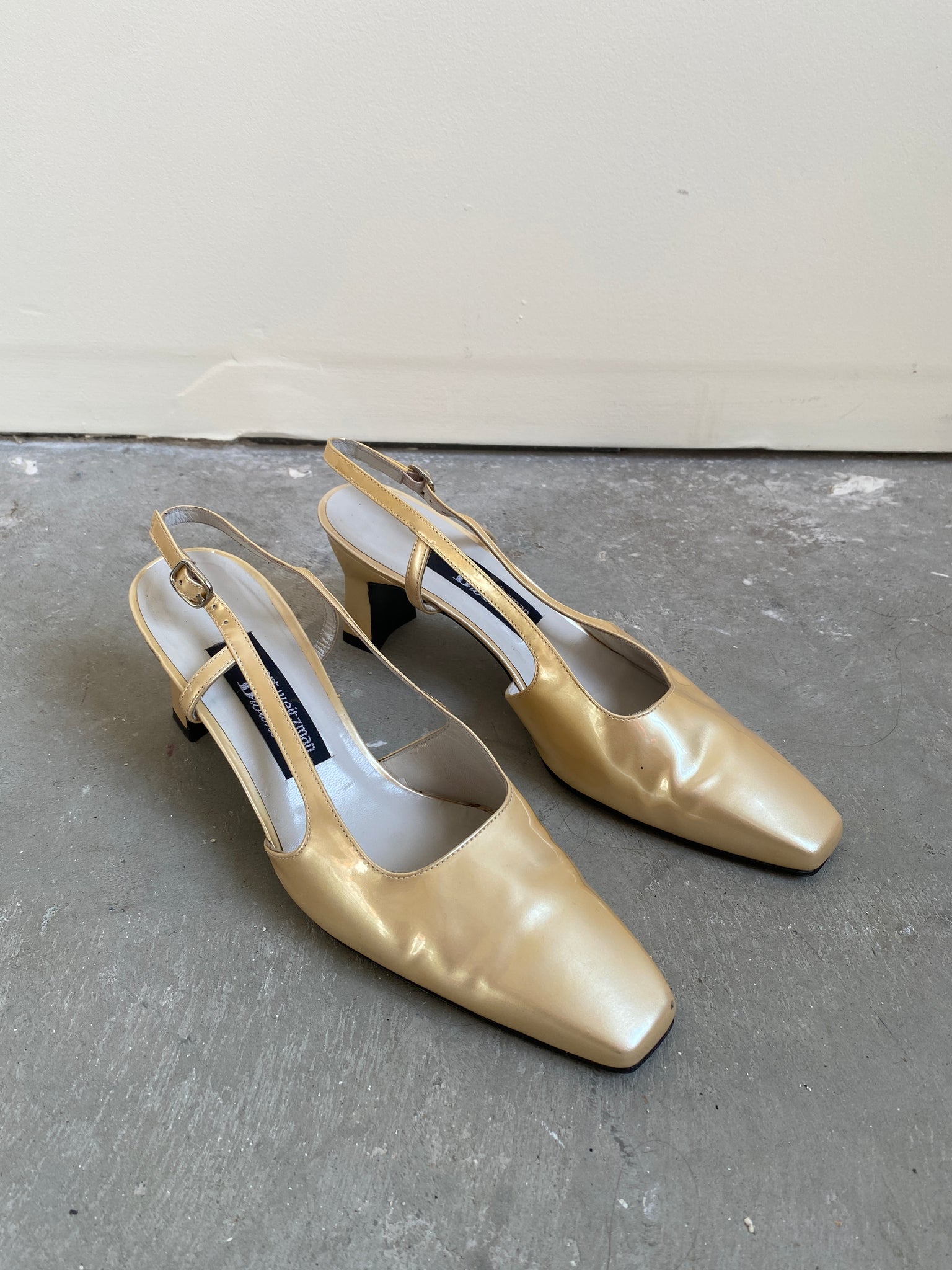 Gold Patent Leather Stuart Weitzman Heels (8)