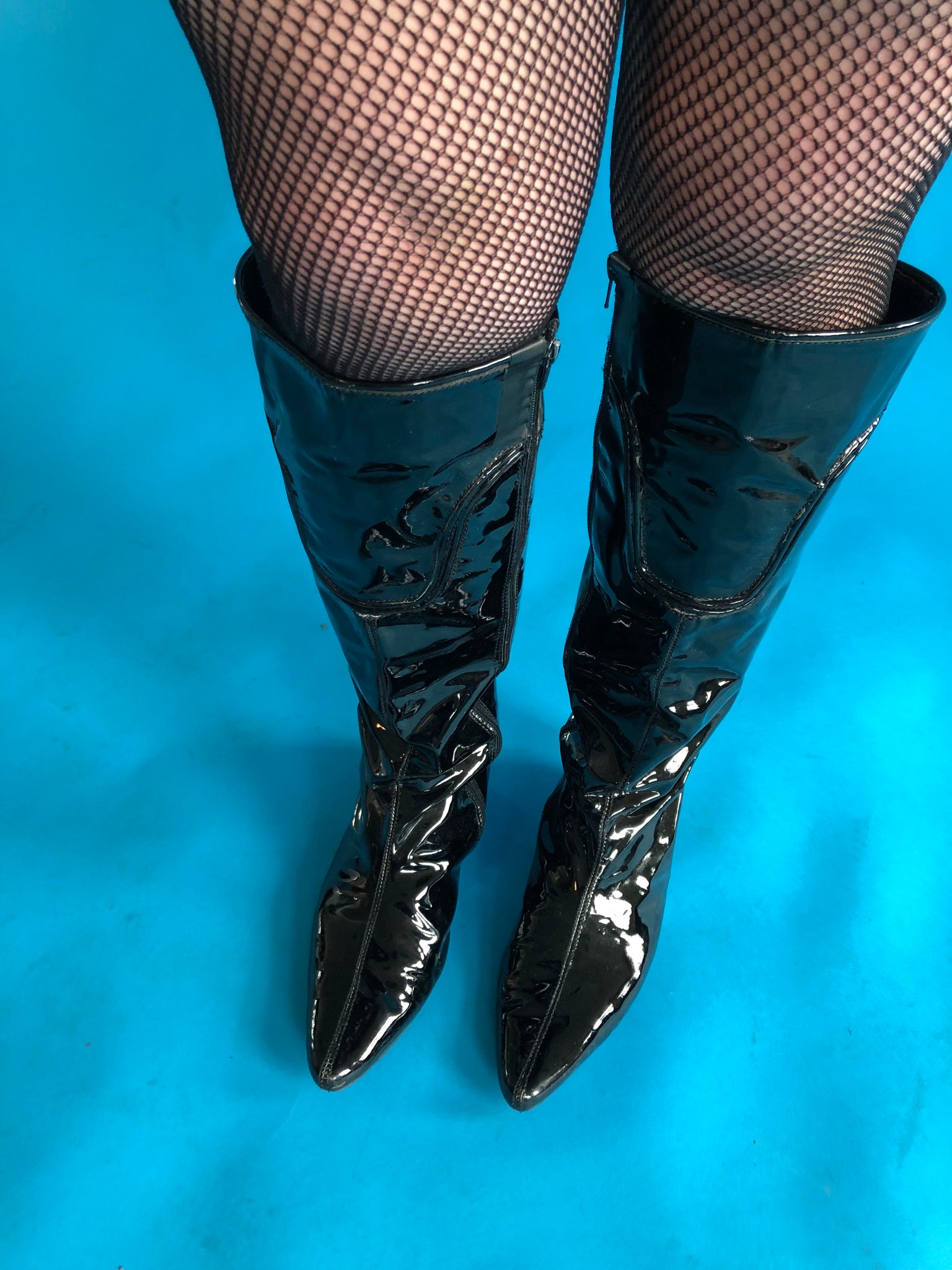 Black Patent Leather Knee High Boots