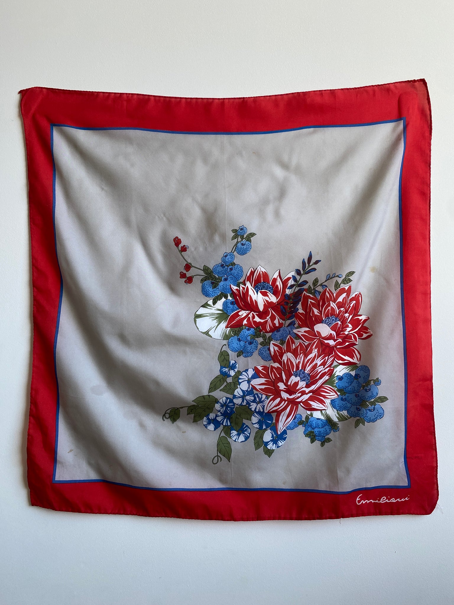 Vintage Floral Red and Grey Silky Scarf