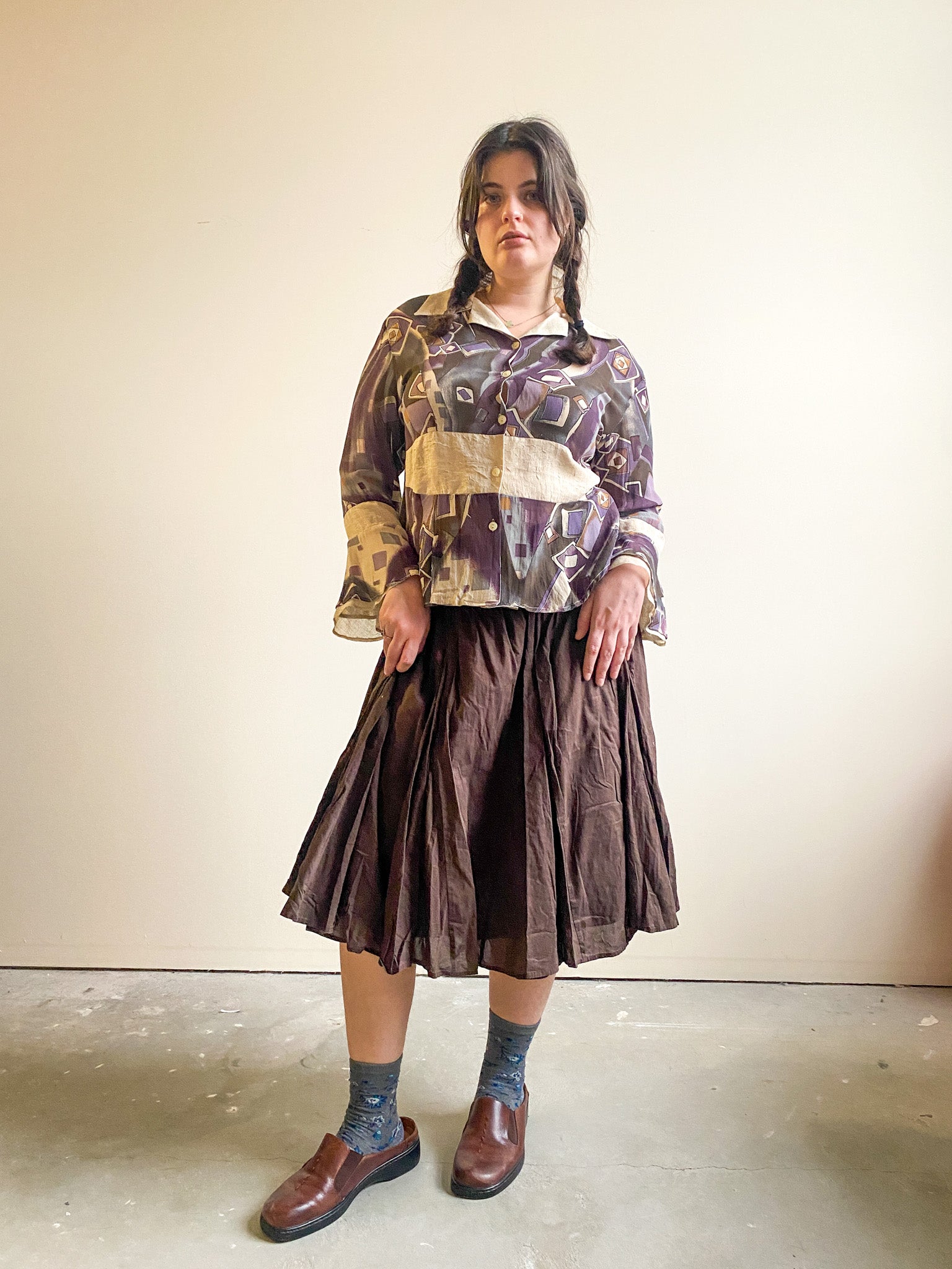Old Navy Brown Elastic Waist Skirt 100% Cotton (XL/XXL)