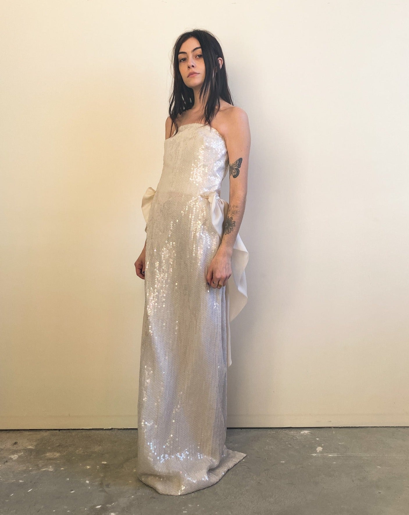 Diane Phelps White Silk Sequined Dress (XS)